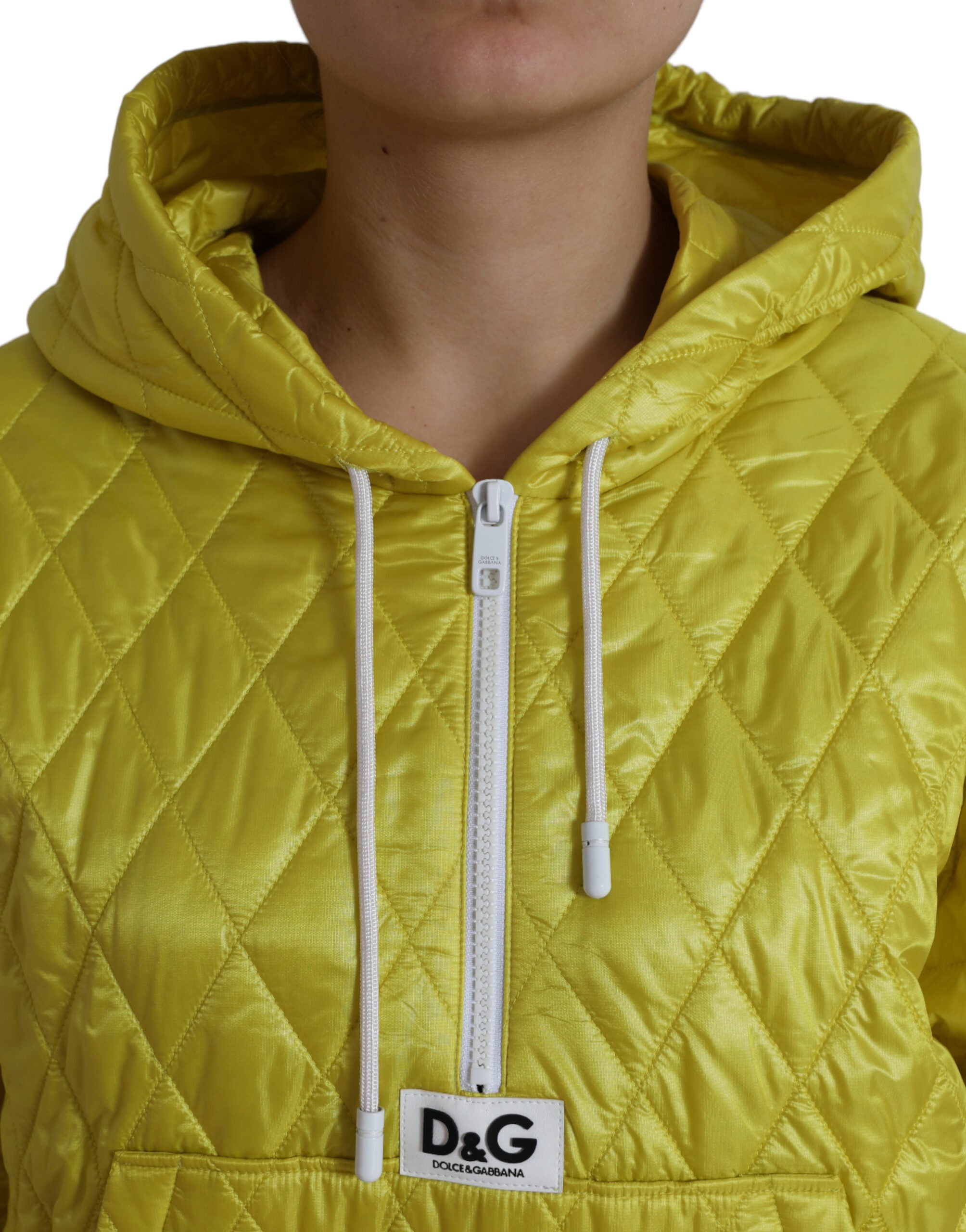 Yellow Nylon Quilted Hooded Pullover Jacket - ventzia