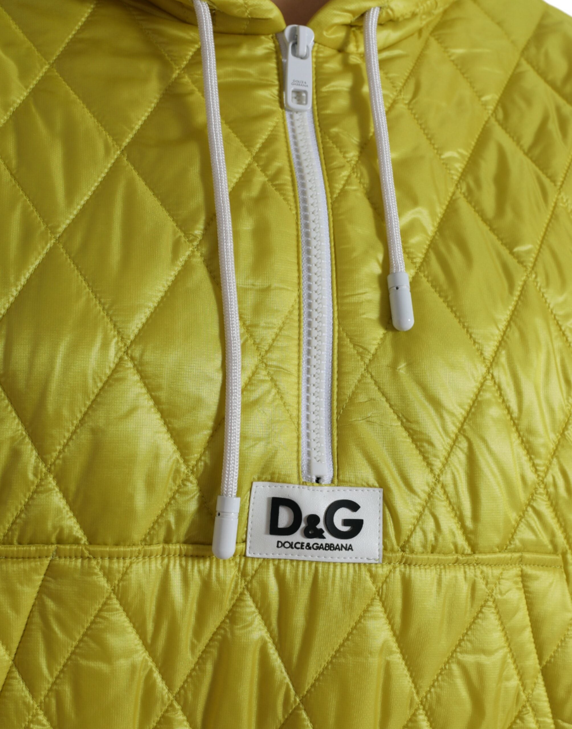 Yellow Nylon Quilted Hooded Pullover Jacket - ventzia