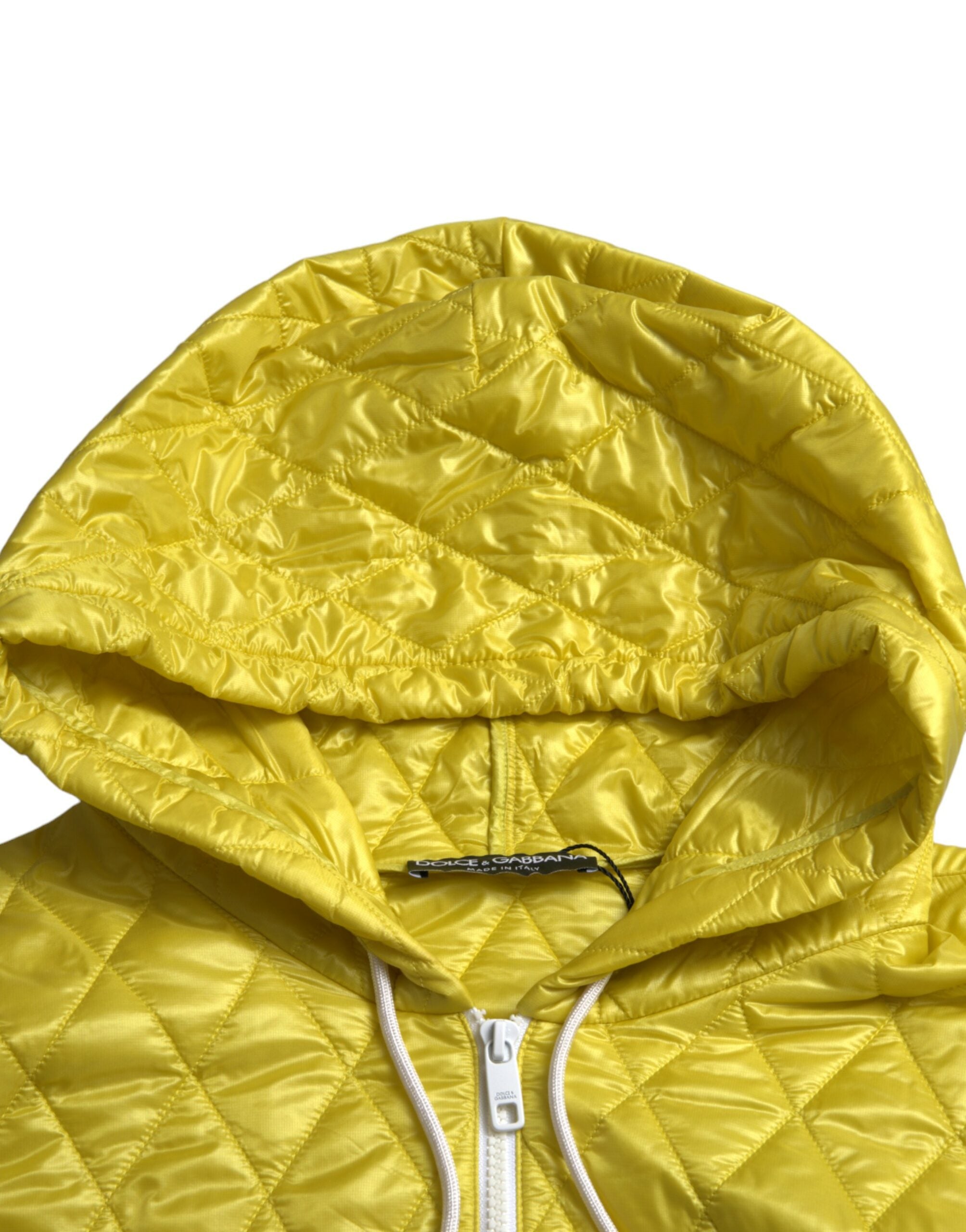 Yellow Nylon Quilted Hooded Pullover Jacket - ventzia