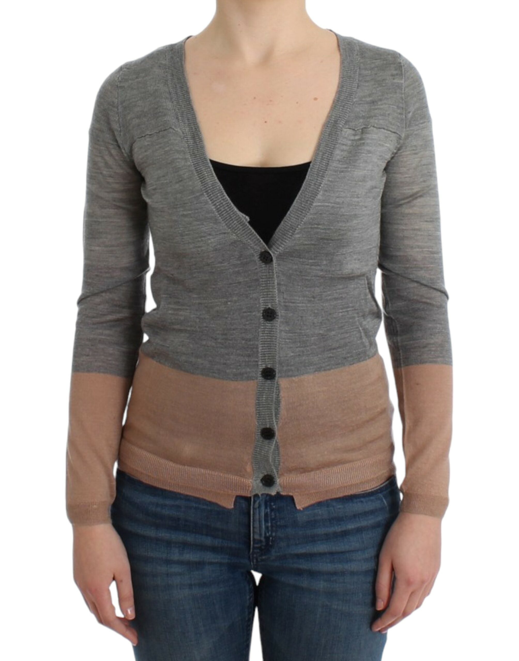 Elegant Gray Acrylic & Wool Cardigan - ventzia