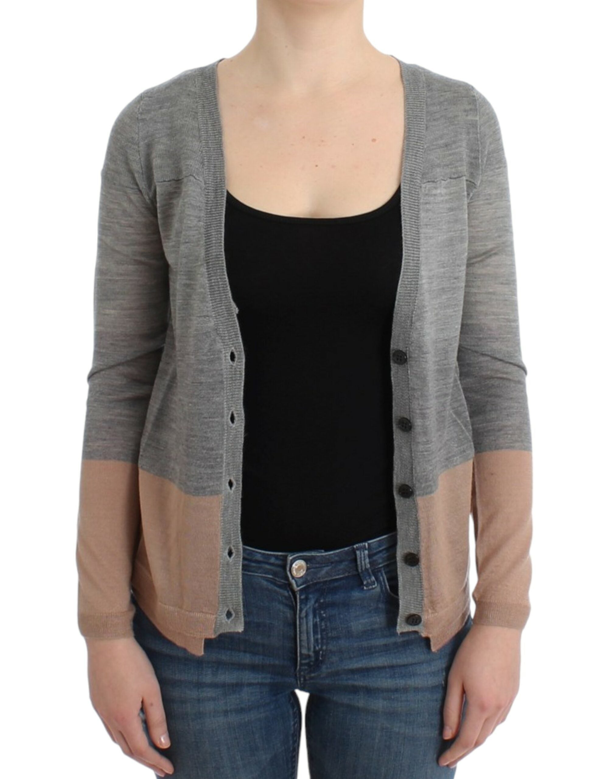 Elegant Gray Acrylic & Wool Cardigan - ventzia
