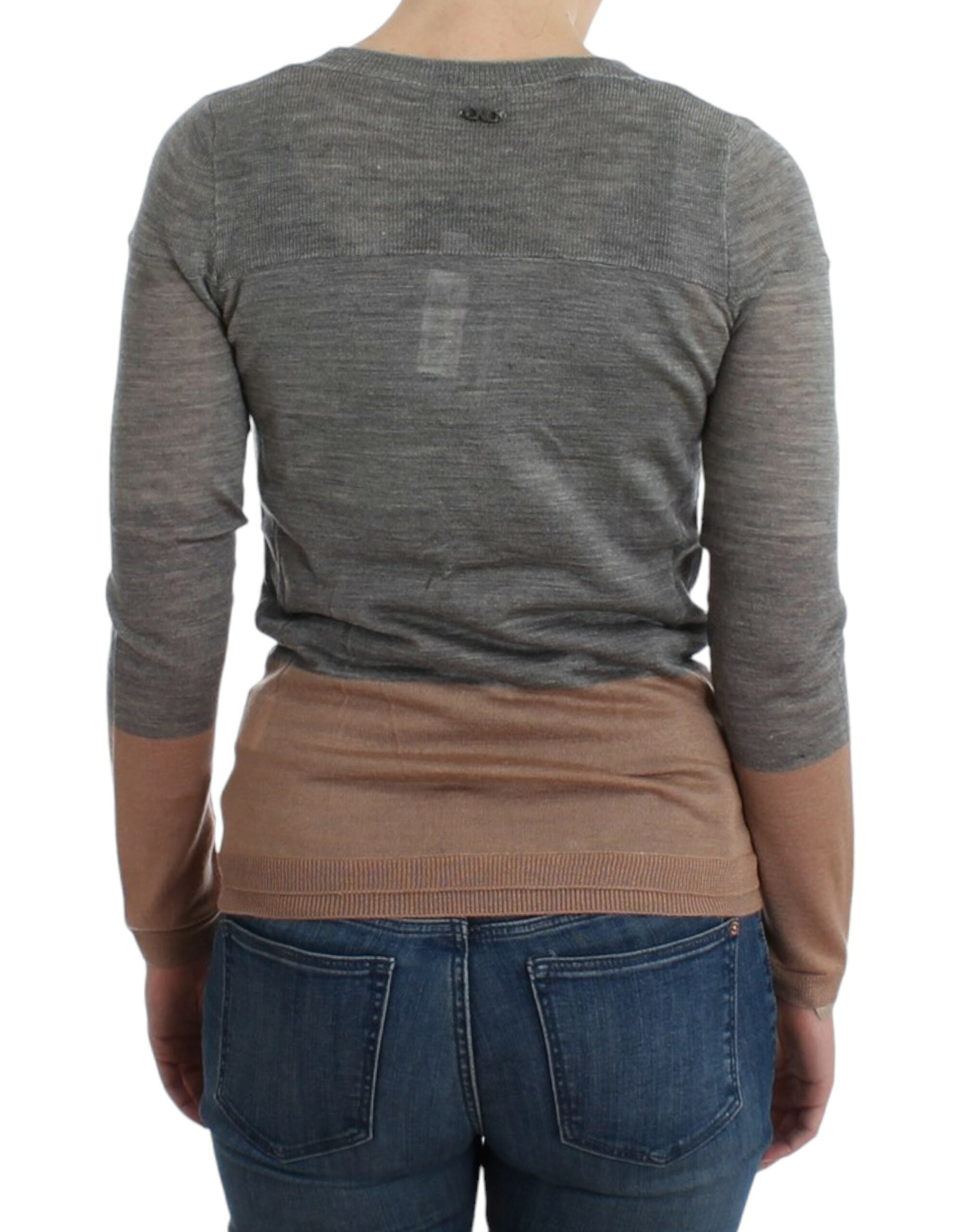 Elegant Gray Acrylic & Wool Cardigan - ventzia