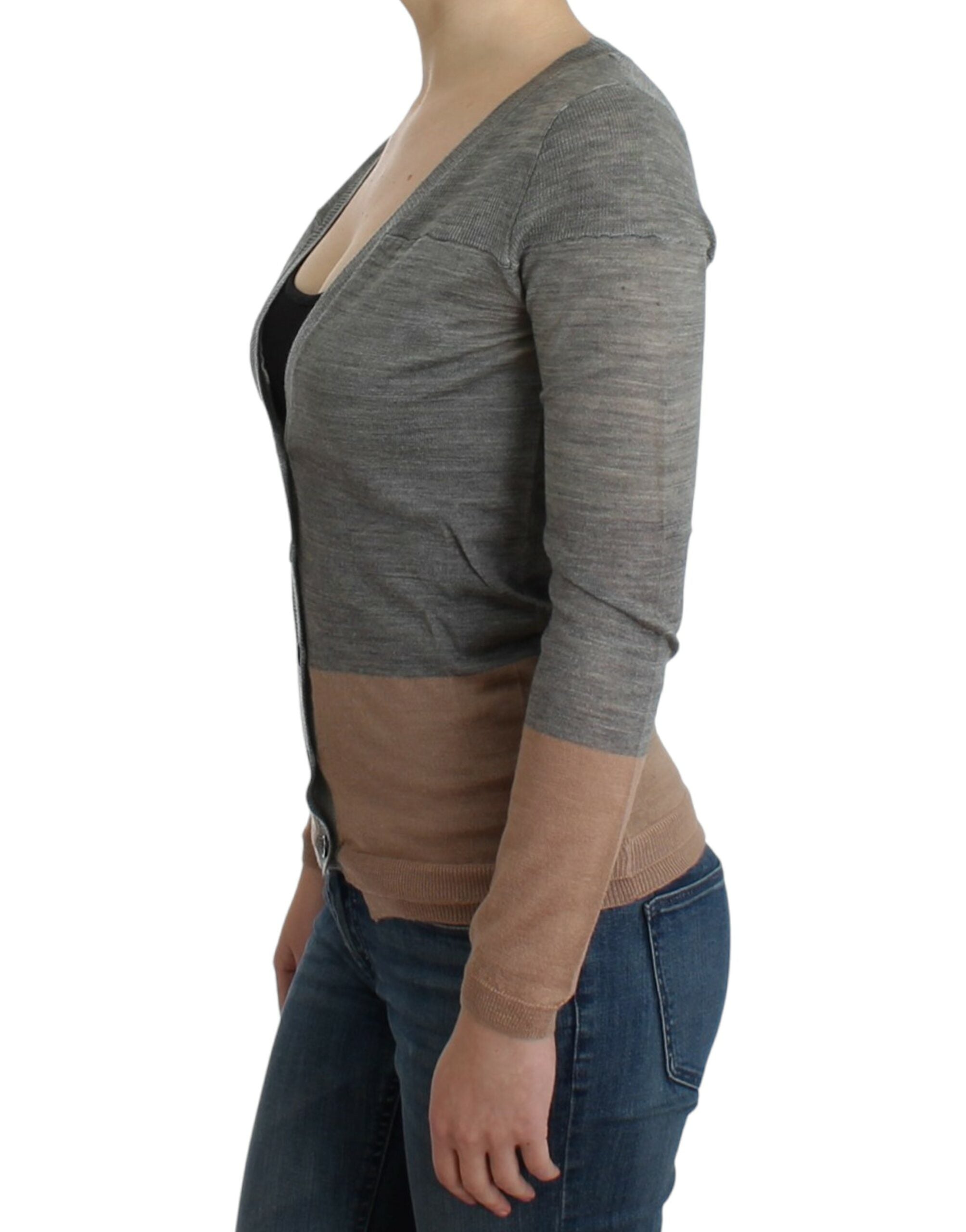 Elegant Gray Acrylic & Wool Cardigan - ventzia