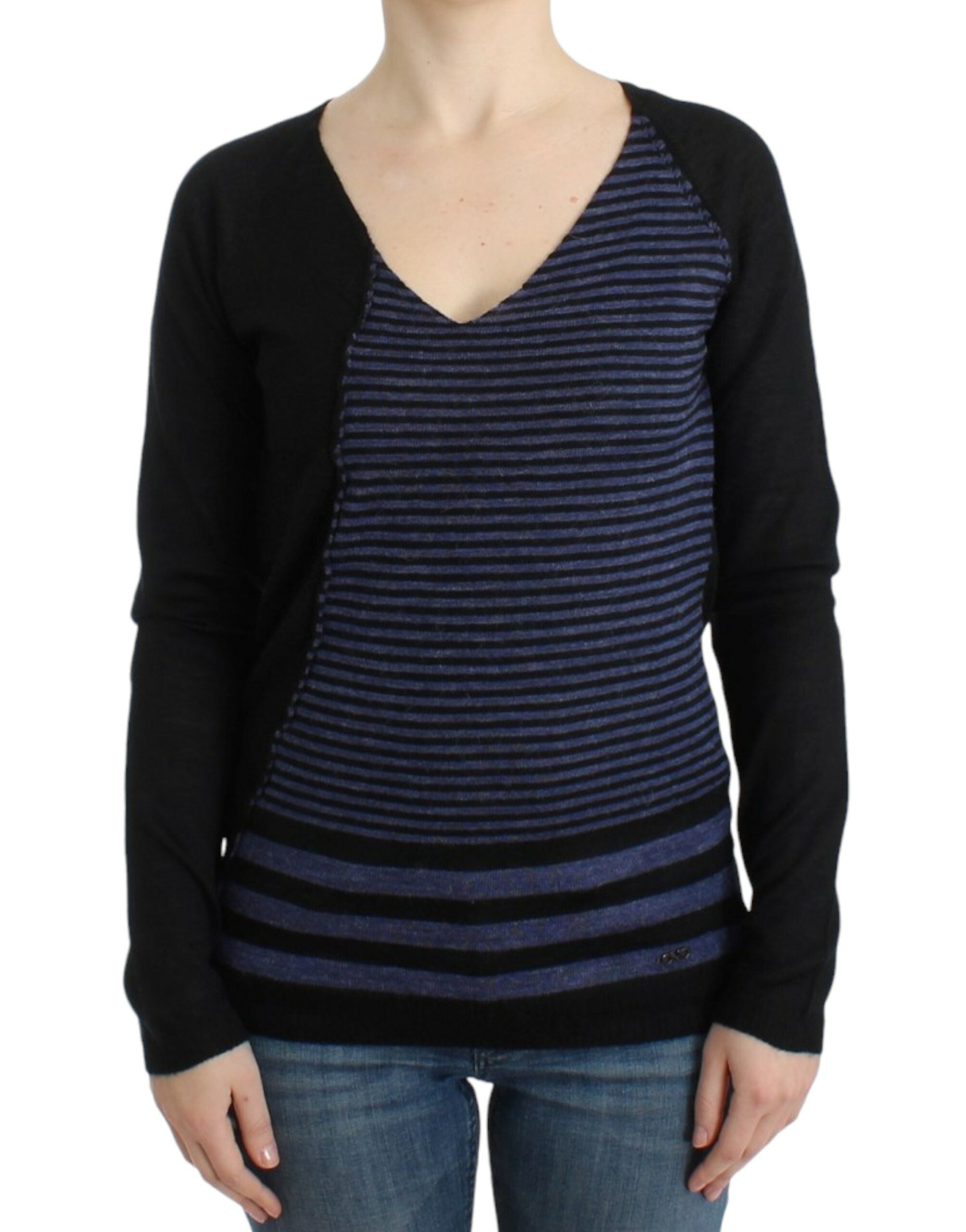 Chic Striped V-Neck Wool Blend Sweater - ventzia