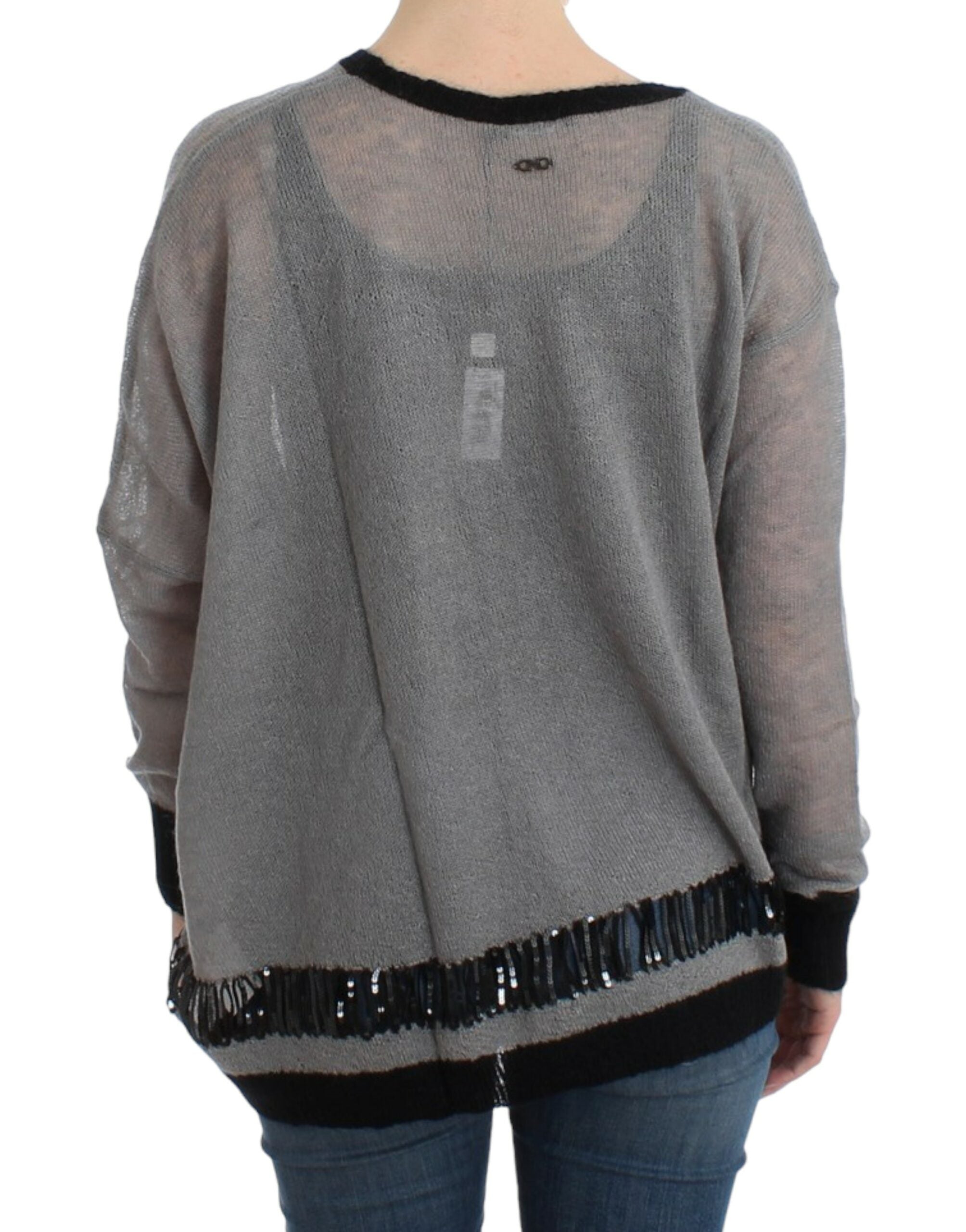 Chic Asymmetric Embellished Knit Sweater - ventzia