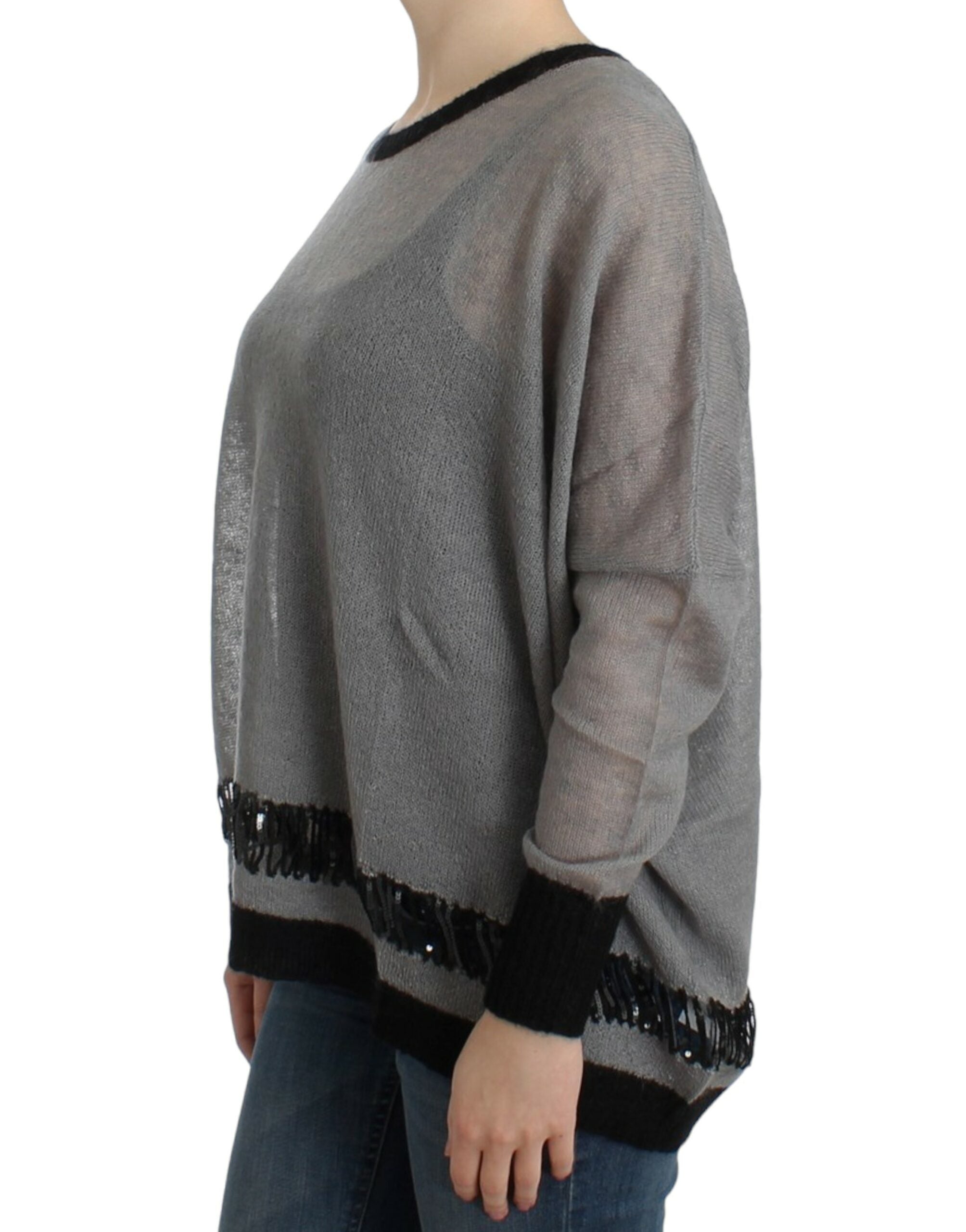 Chic Asymmetric Embellished Knit Sweater - ventzia