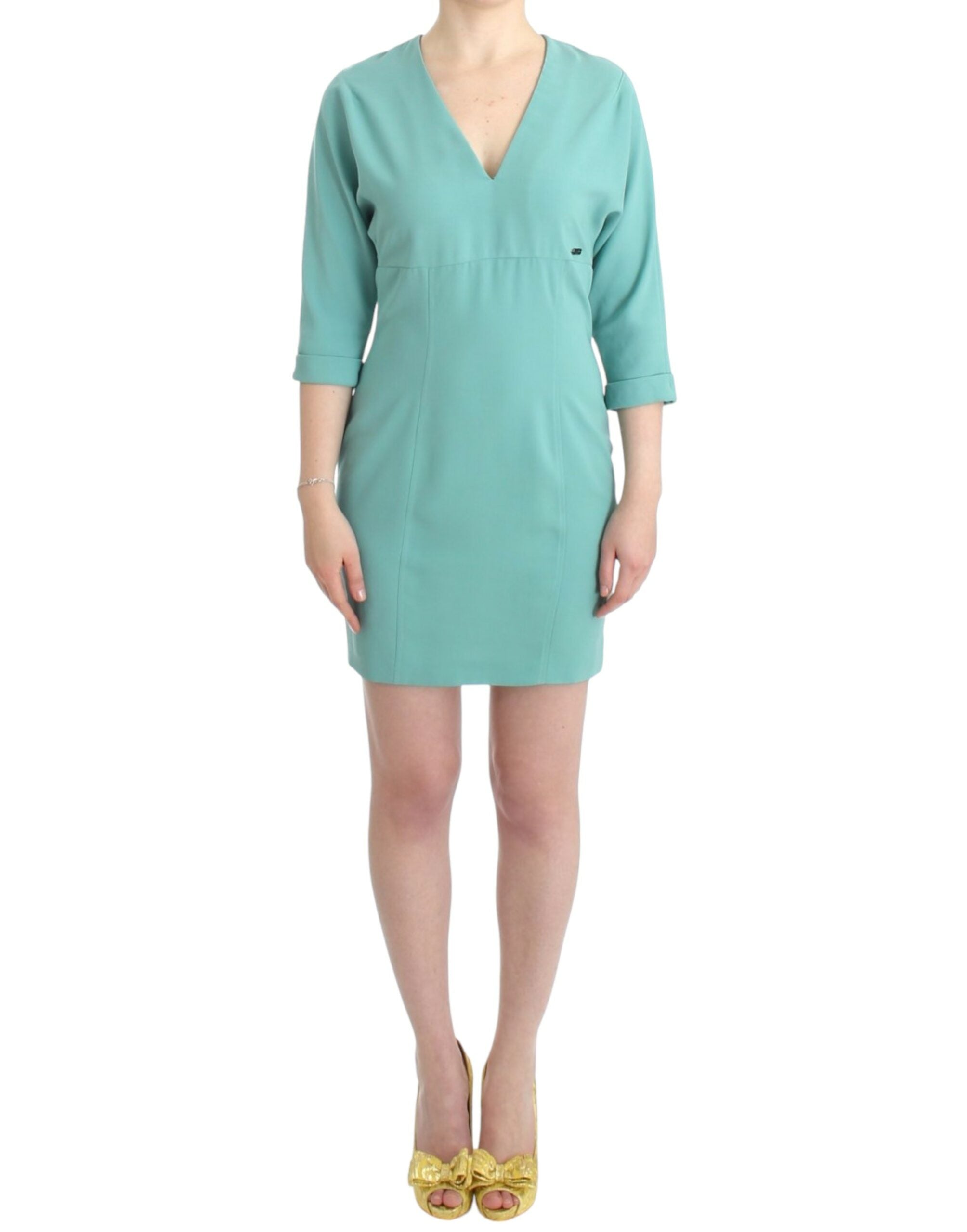 Elegant Green V-Neck Midi Dress - ventzia