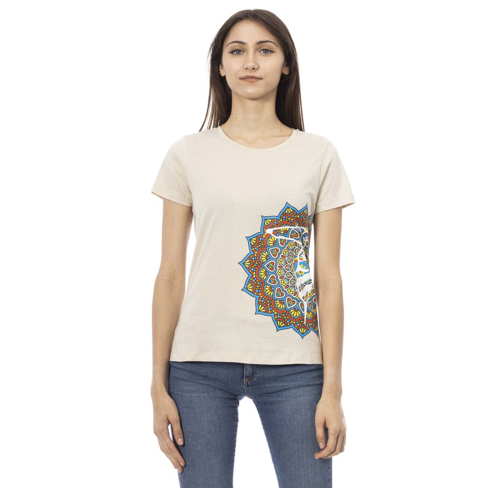 Beige Cotton Women T-Shirt - ventzia
