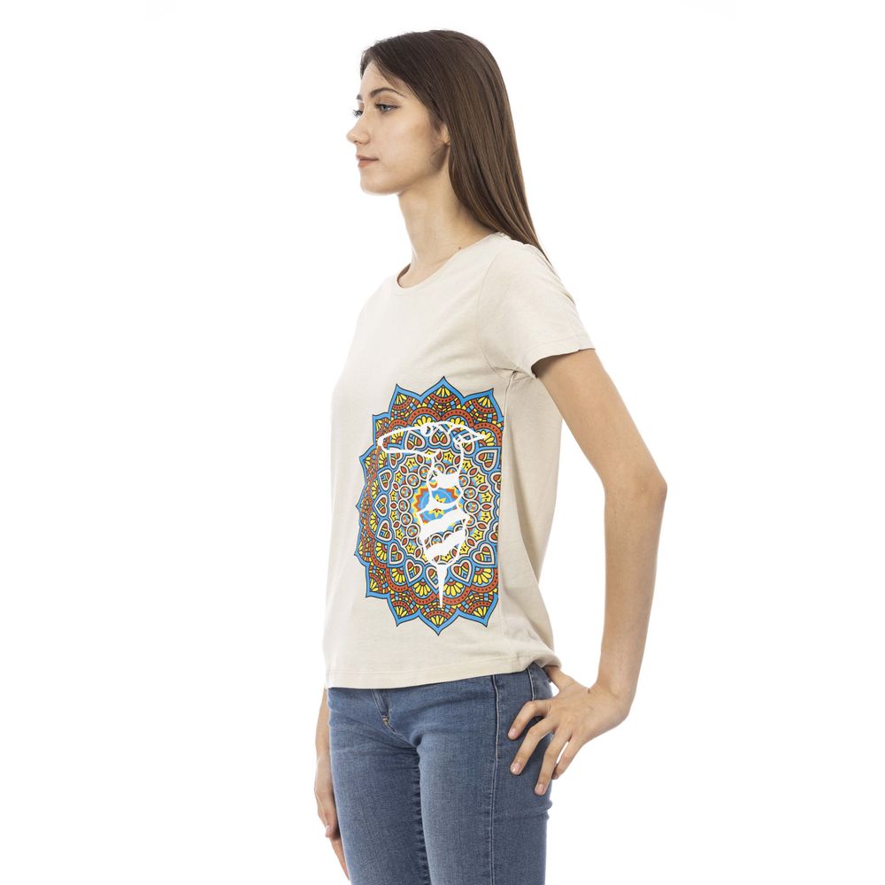Beige Cotton Women T-Shirt - ventzia