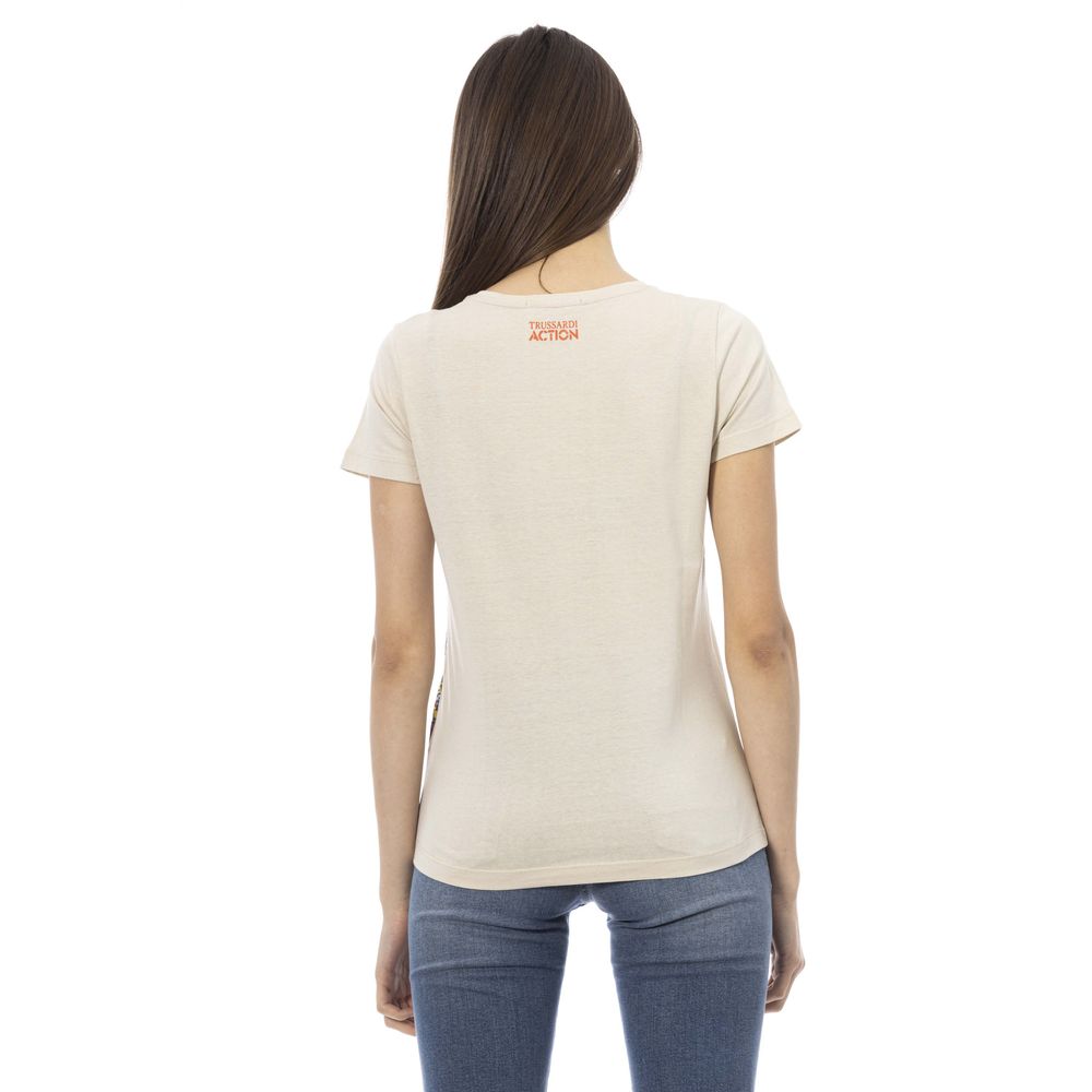 Beige Cotton Women T-Shirt - ventzia