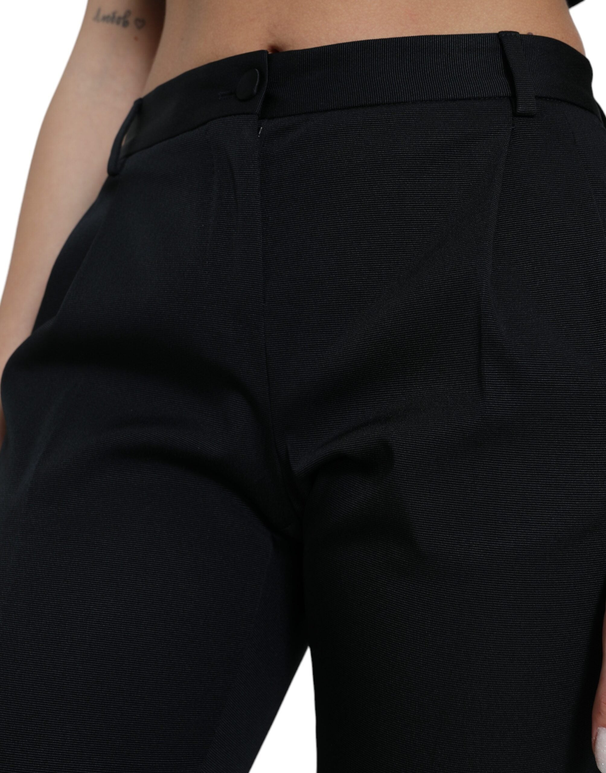 Black Mid Waist Skinny Cropped Pants - ventzia