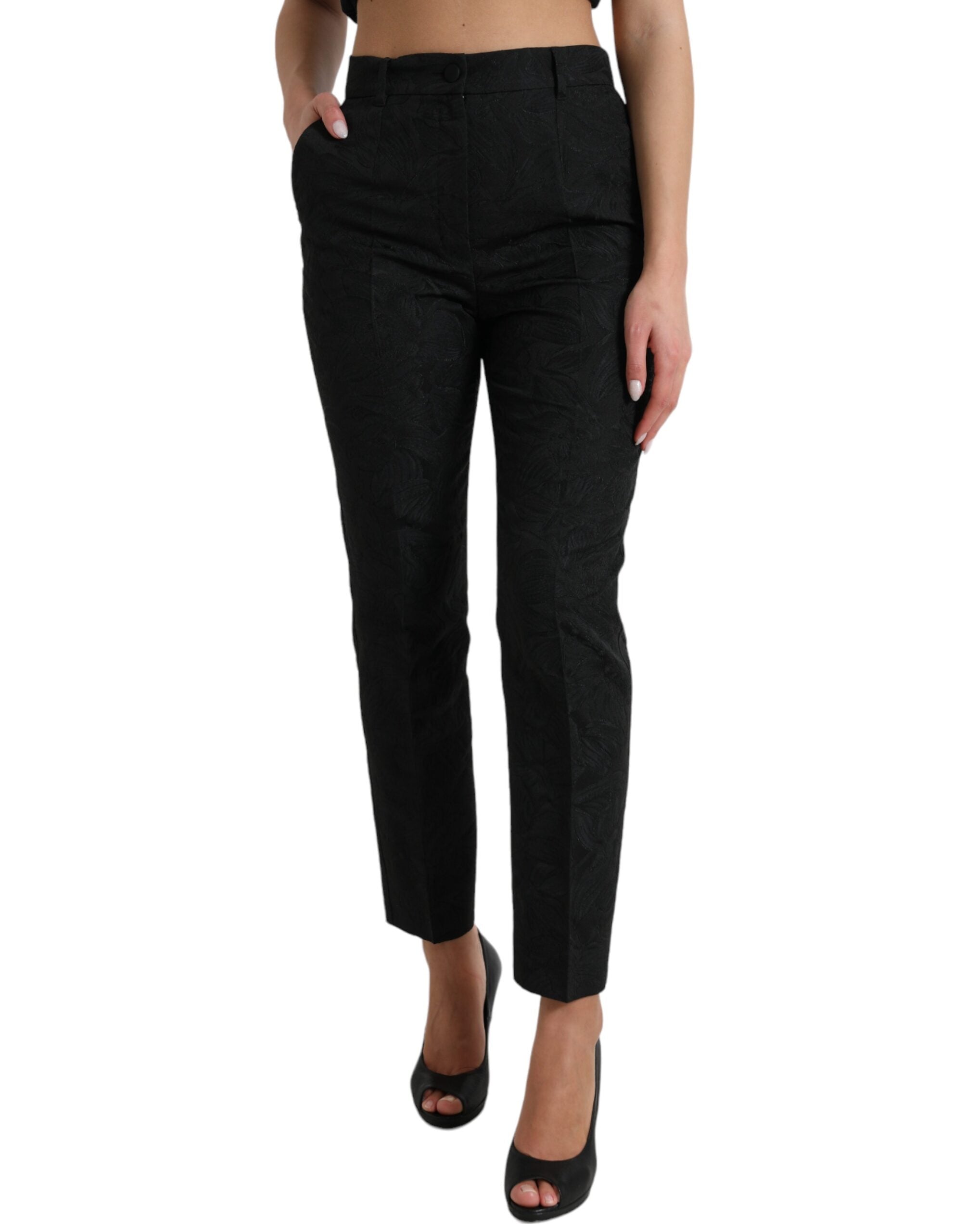 Black Polyester High Waist Tapered Pants - ventzia