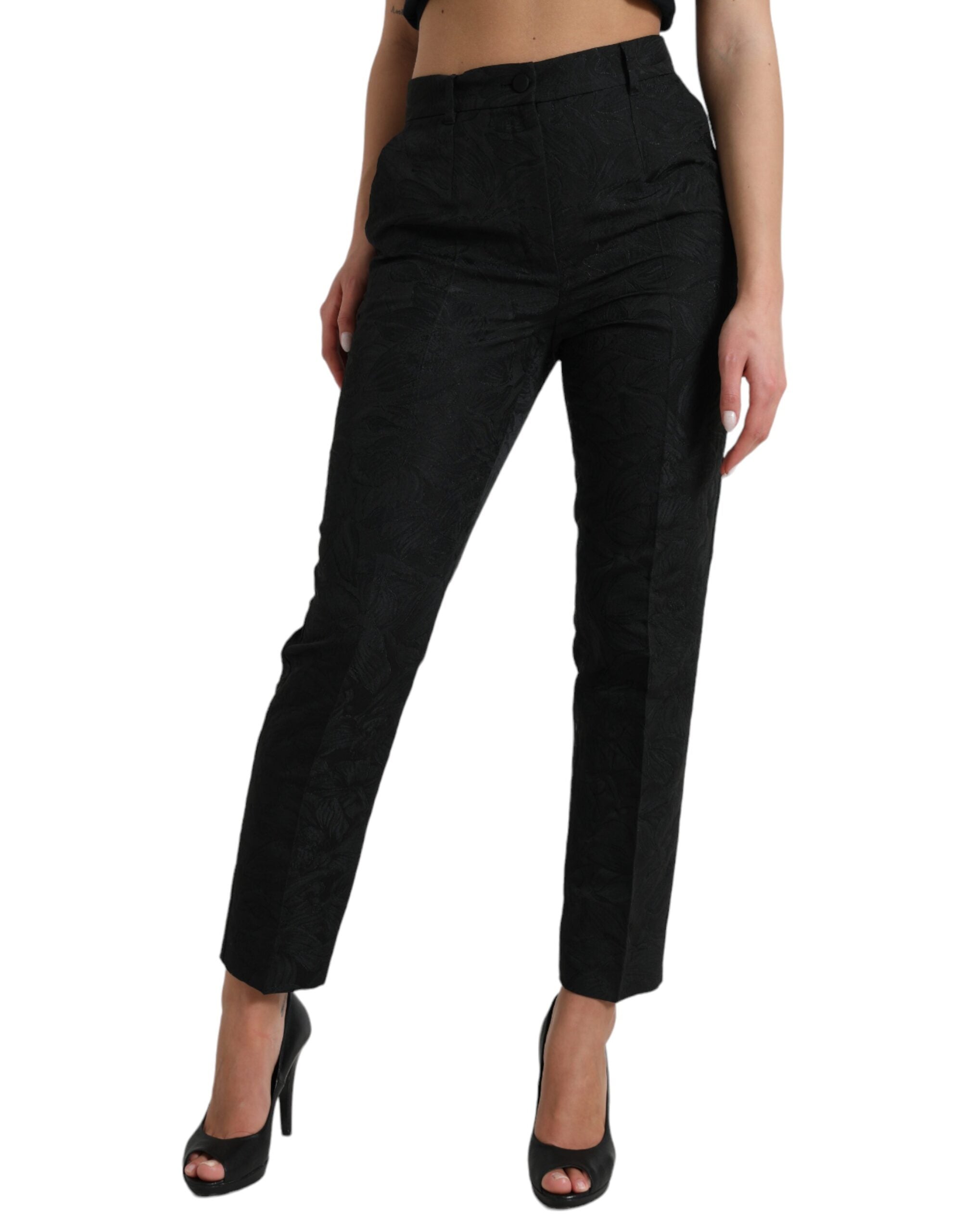 Black Polyester High Waist Tapered Pants - ventzia
