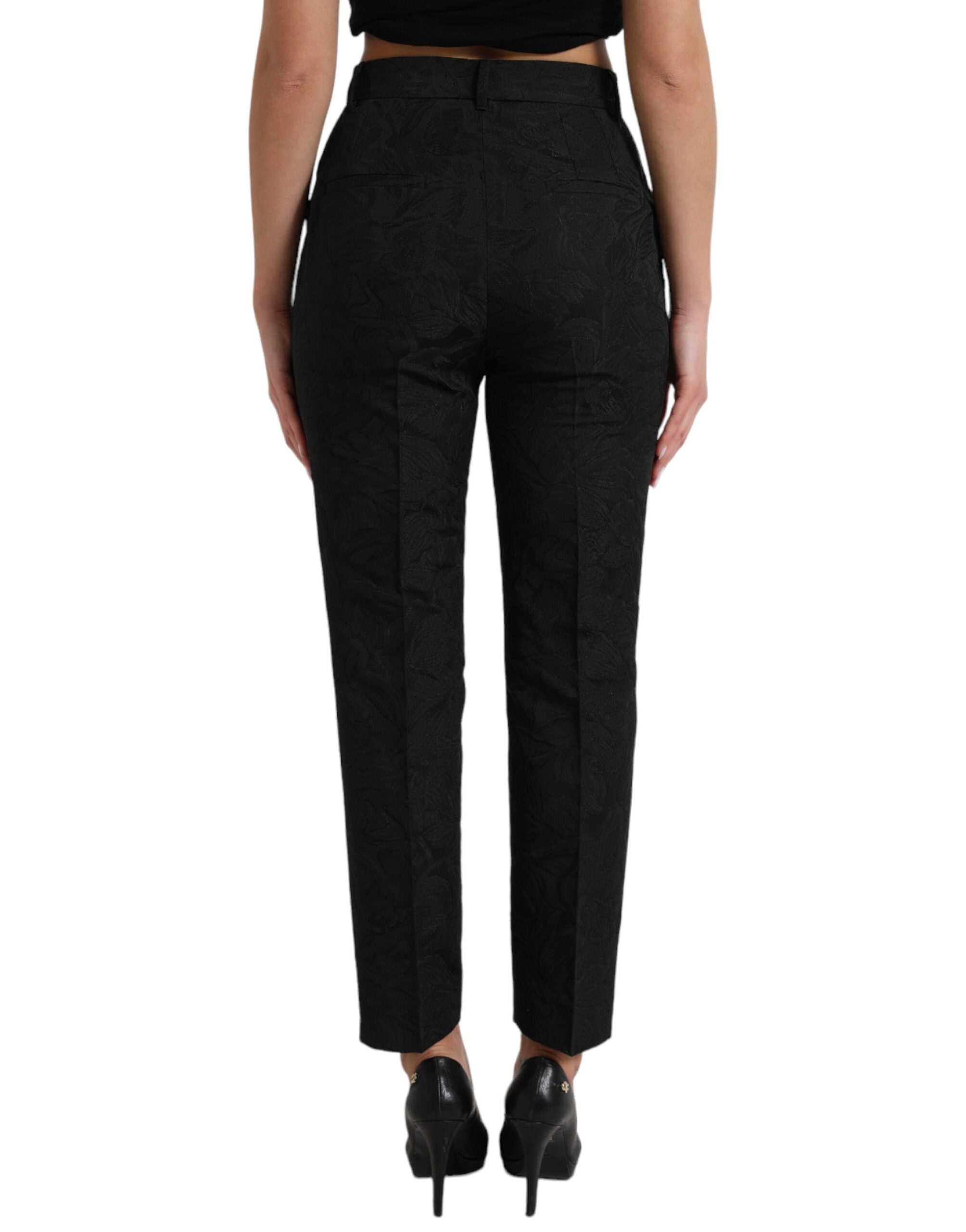 Black Polyester High Waist Tapered Pants - ventzia