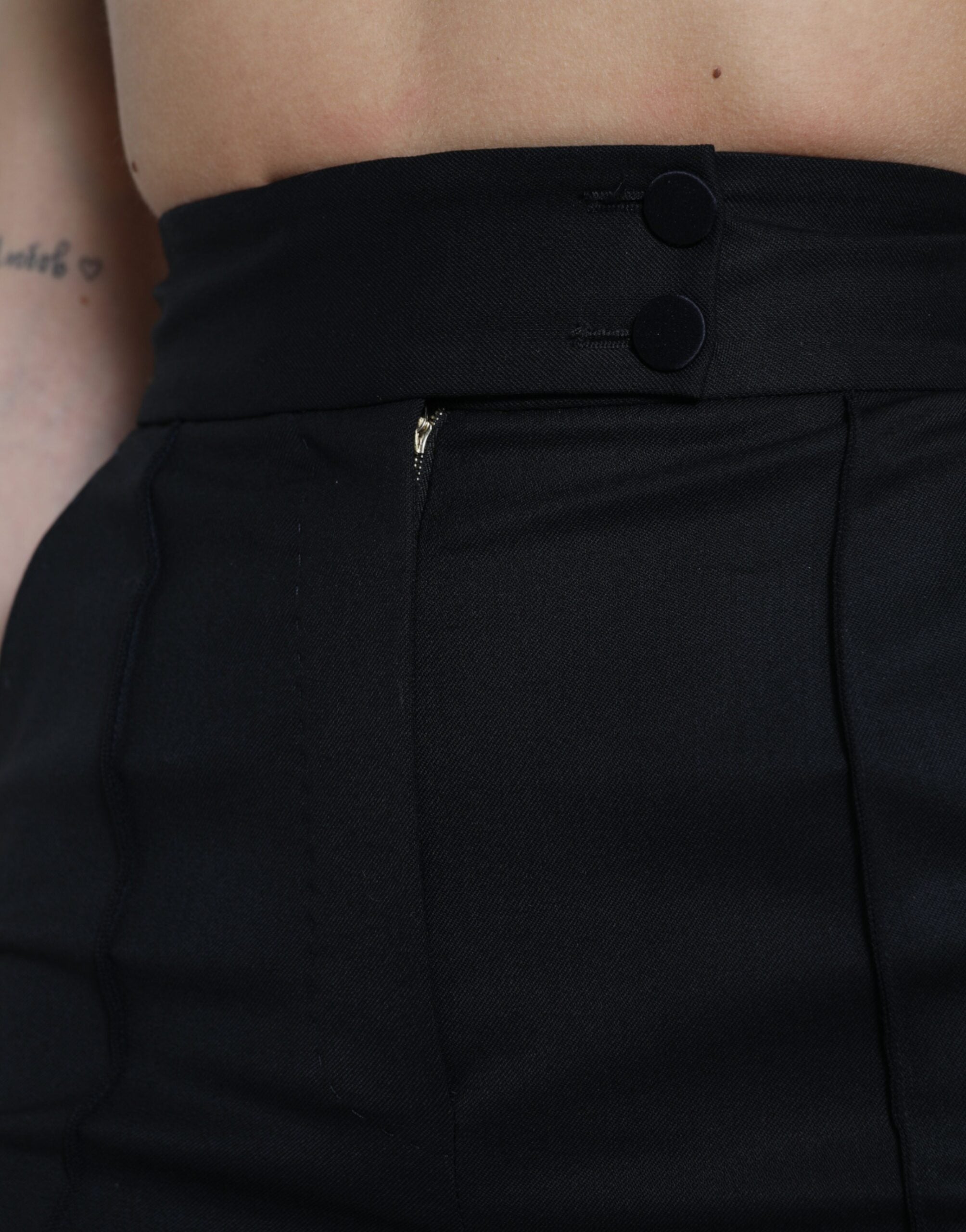 Black Wool High Waist Tapered Pants - ventzia