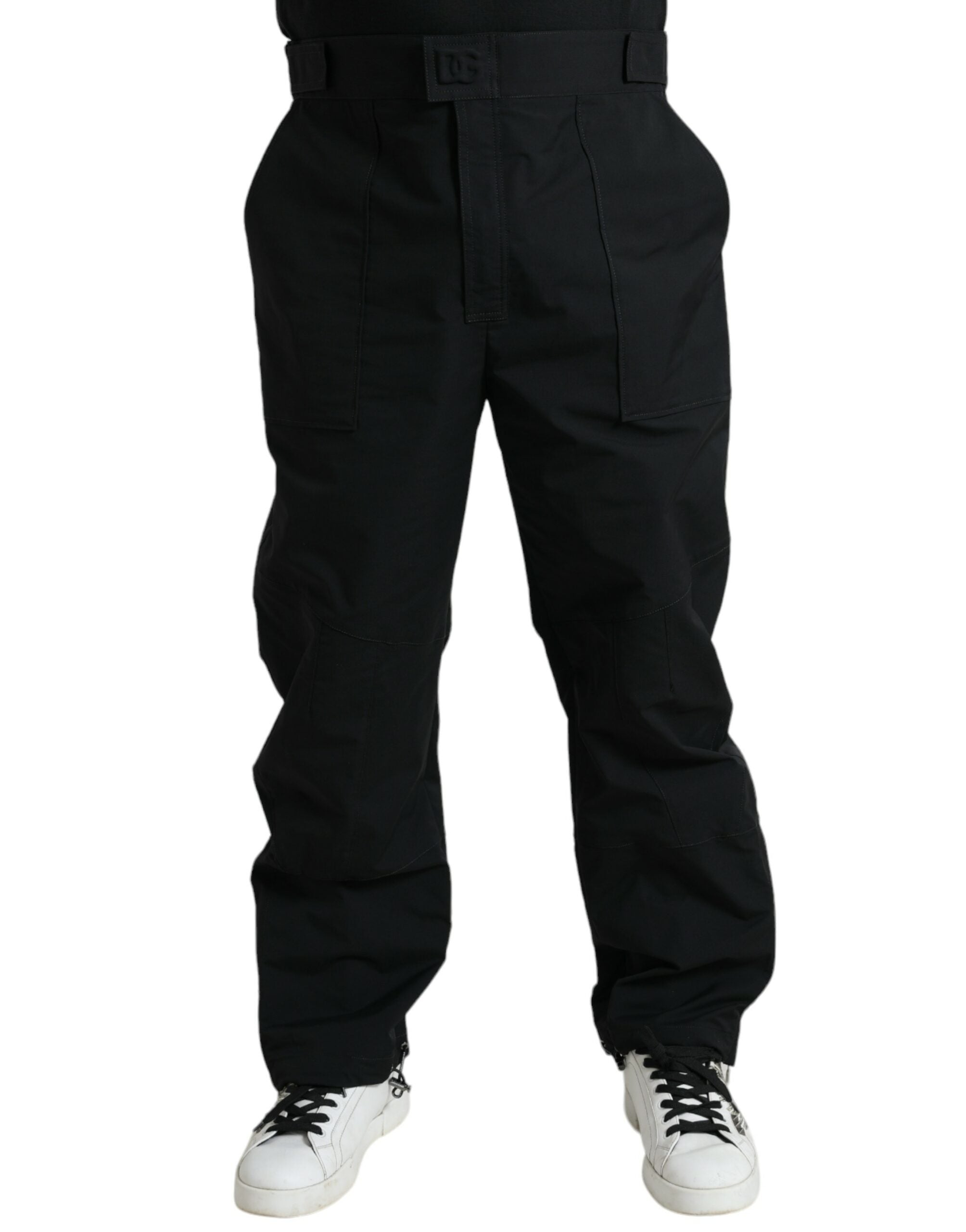 Black Polyester Logo Straight Pants - ventzia