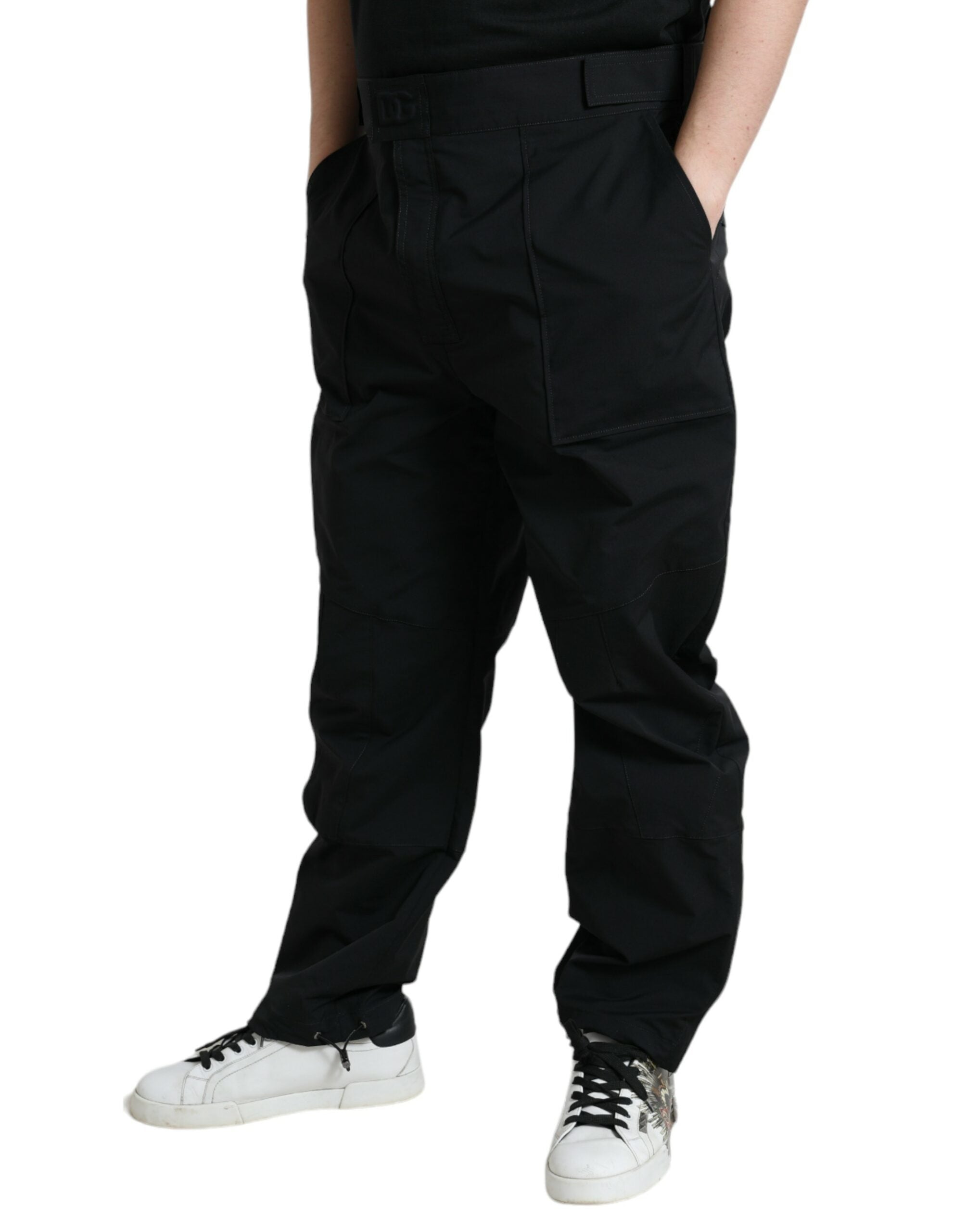 Black Polyester Logo Straight Pants - ventzia