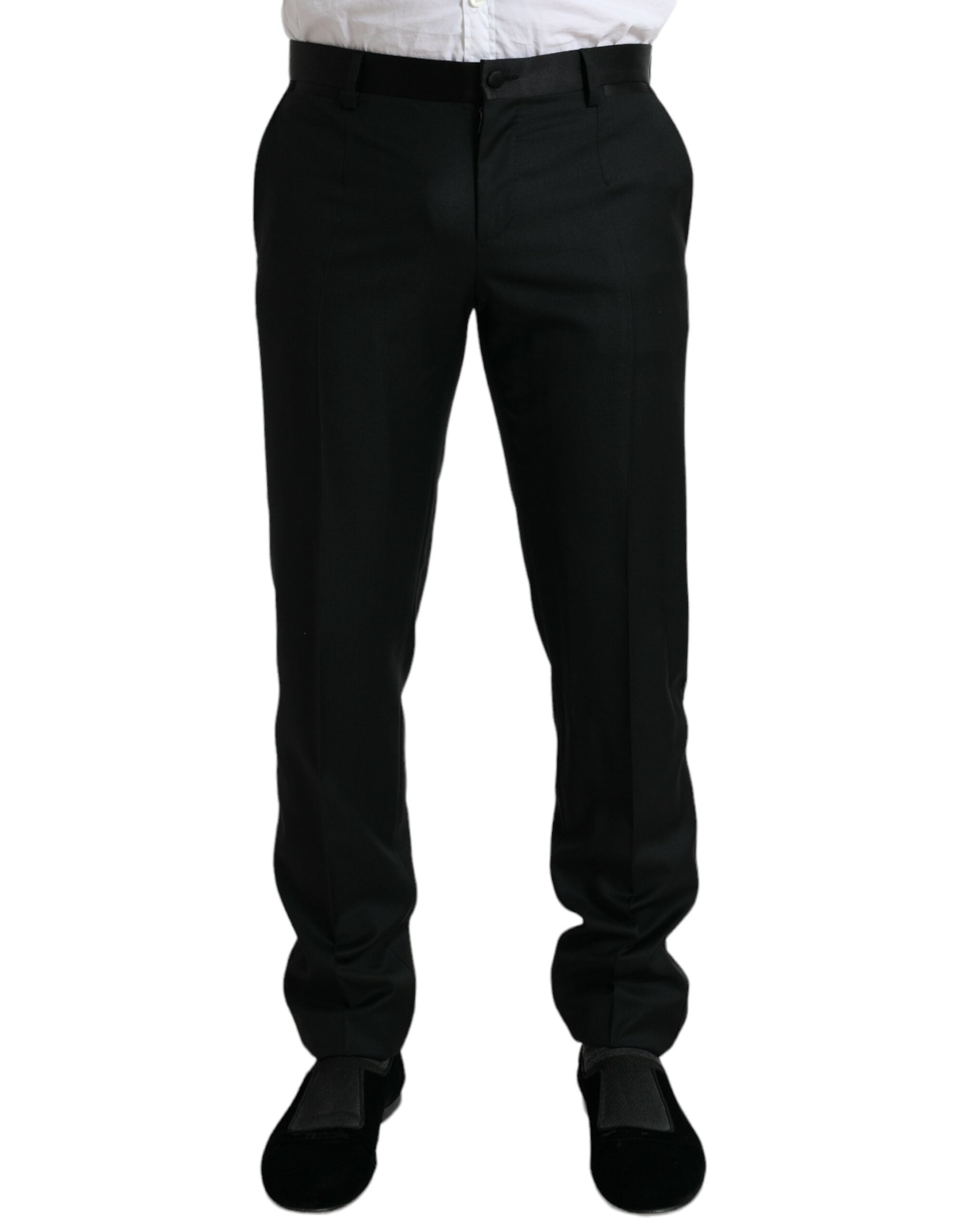 Black Wool Slim Fit Formal Trouser Dress Pants - ventzia