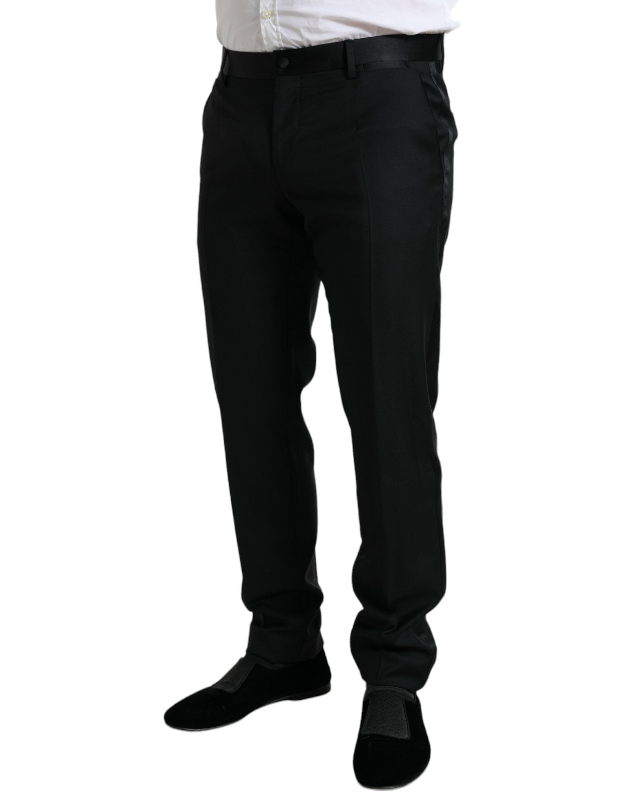 Black Wool Slim Fit Formal Trouser Dress Pants - ventzia