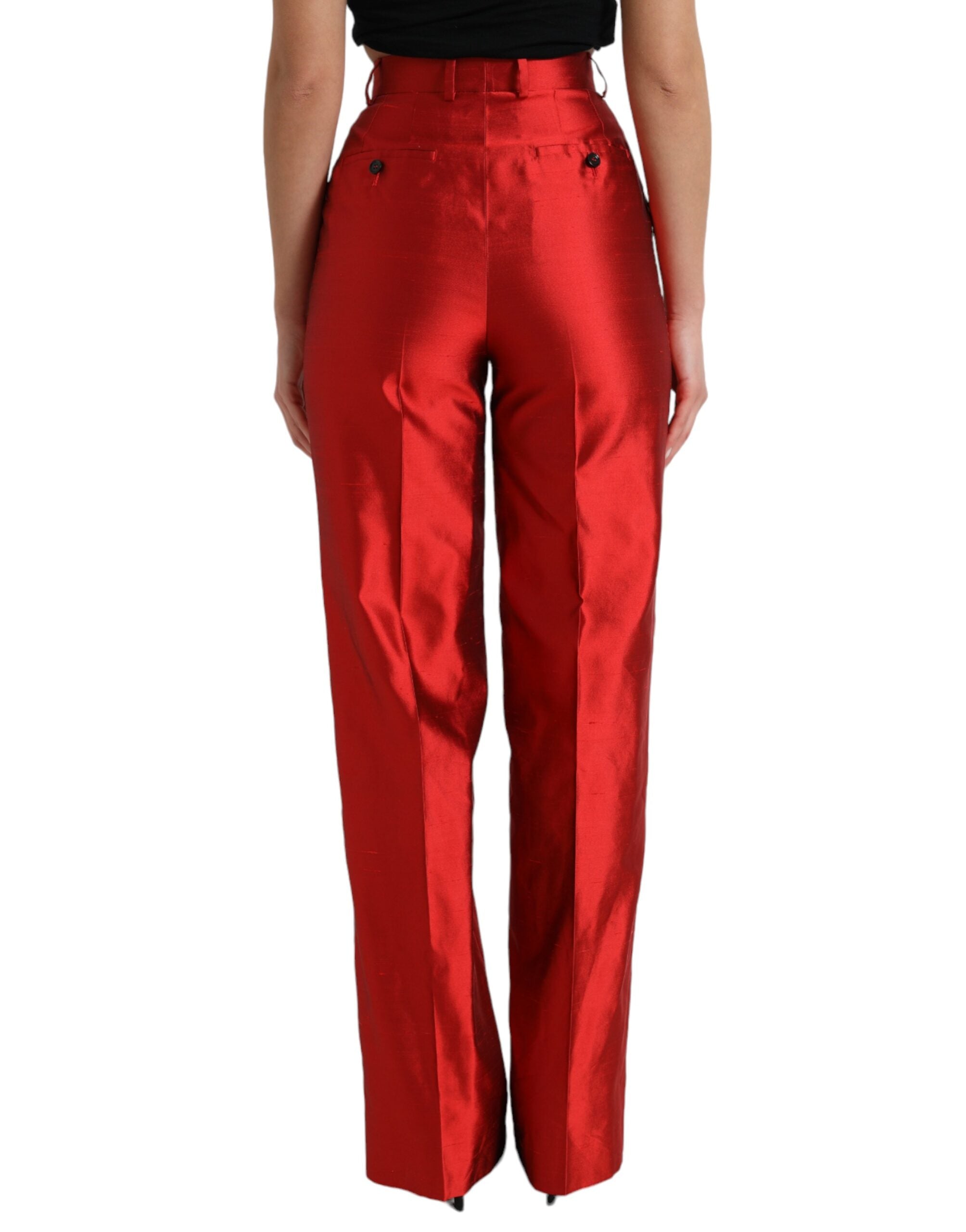 Red Satin Silk High Waist Wide Leg Pants - ventzia