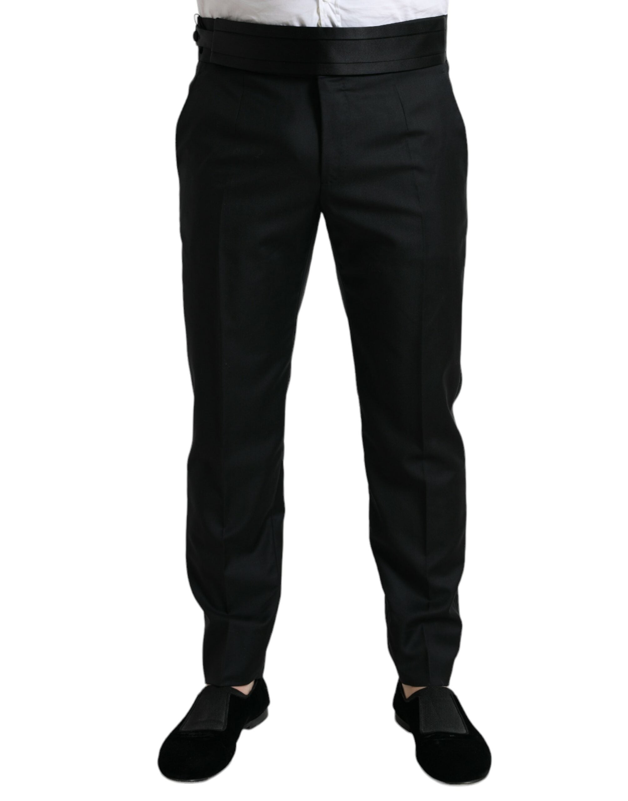 Black Wool Slim Fit Formal Trouser Dress Pants - ventzia