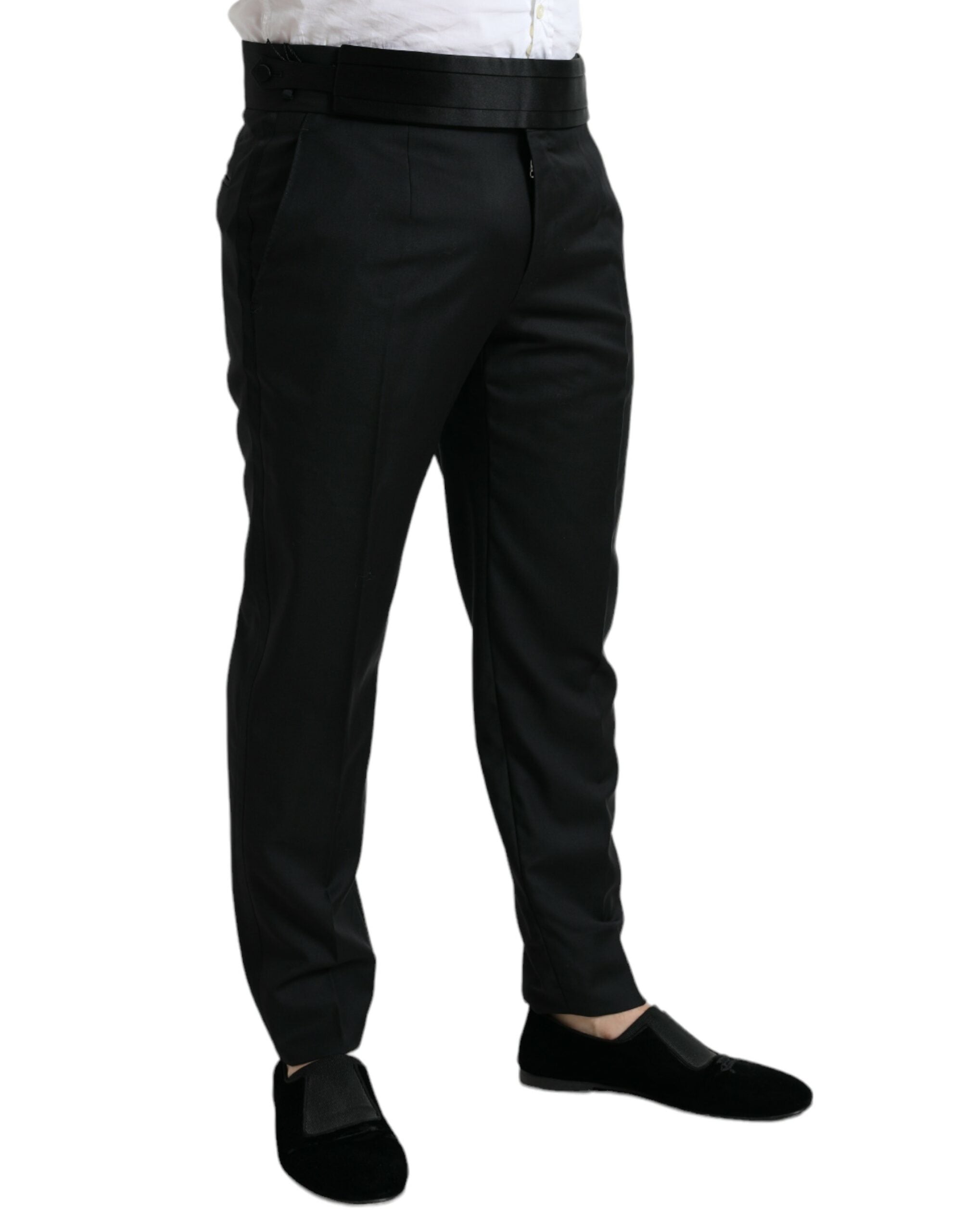 Black Wool Slim Fit Formal Trouser Dress Pants - ventzia