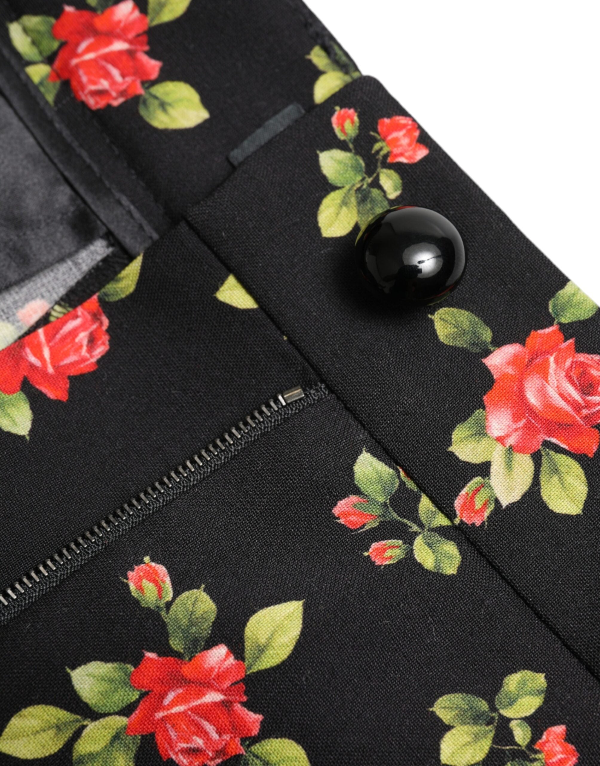 Black Floral Wool High Waist Tapered Pants - ventzia