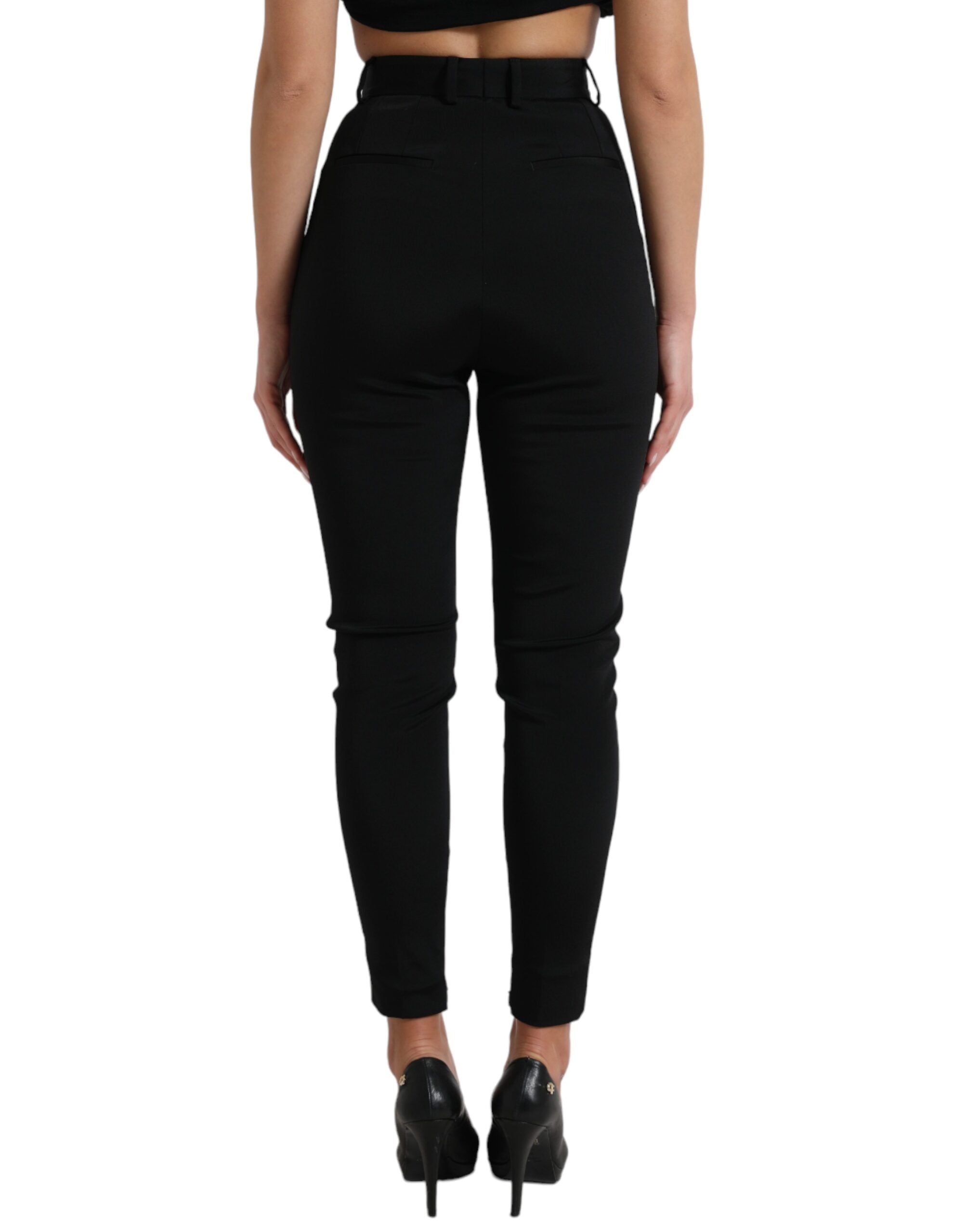 Black Wool Stretch High Waist Skinny Pants - ventzia