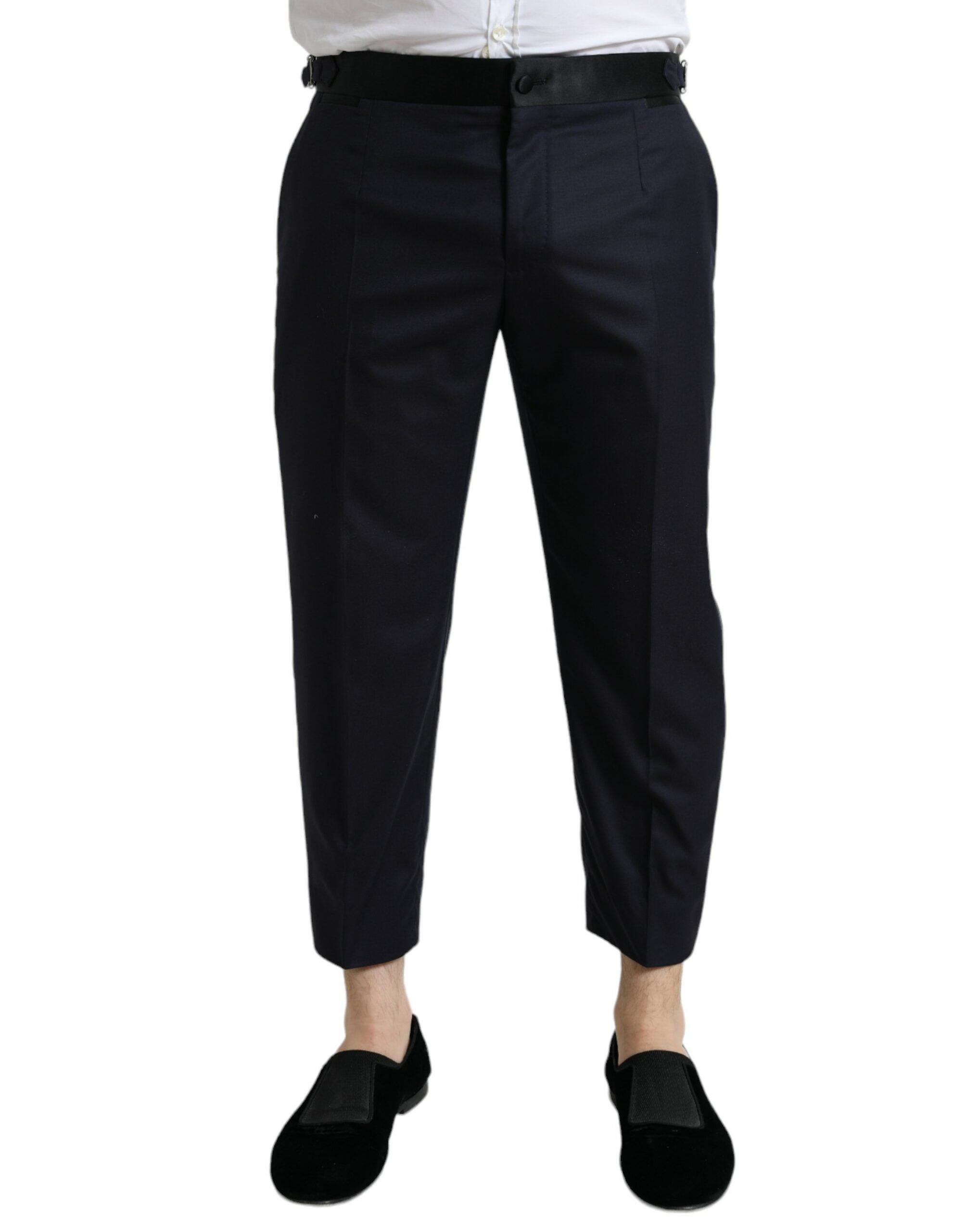 Blue Wool Cropped Tapered Pants - ventzia