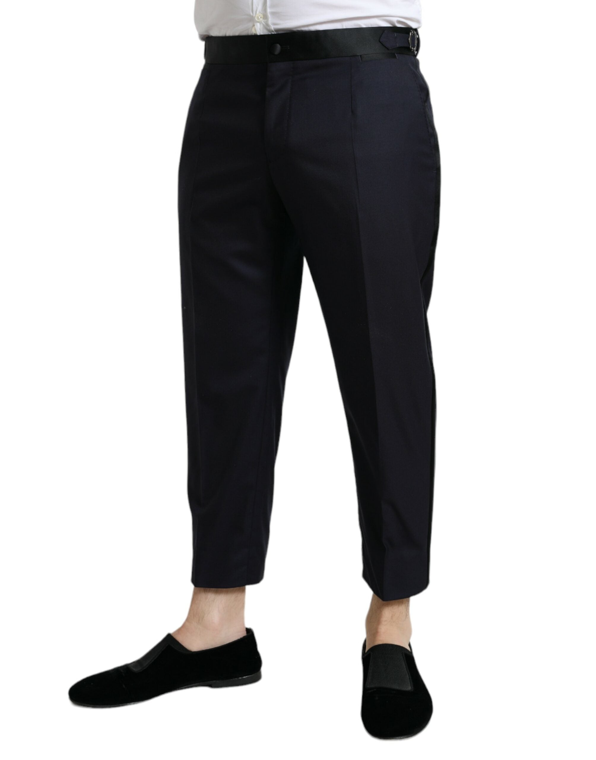 Blue Wool Cropped Tapered Pants - ventzia