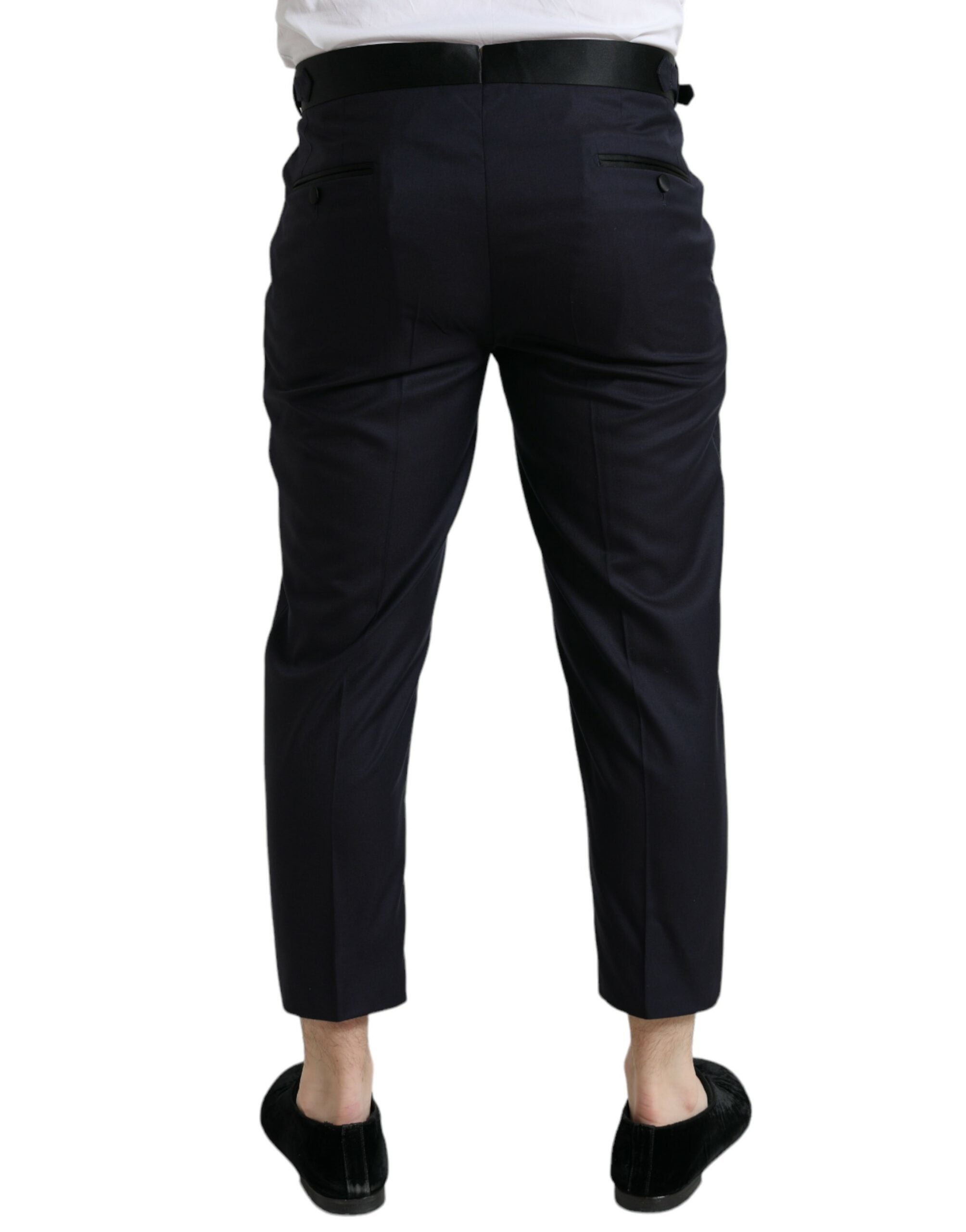 Blue Wool Cropped Tapered Pants - ventzia