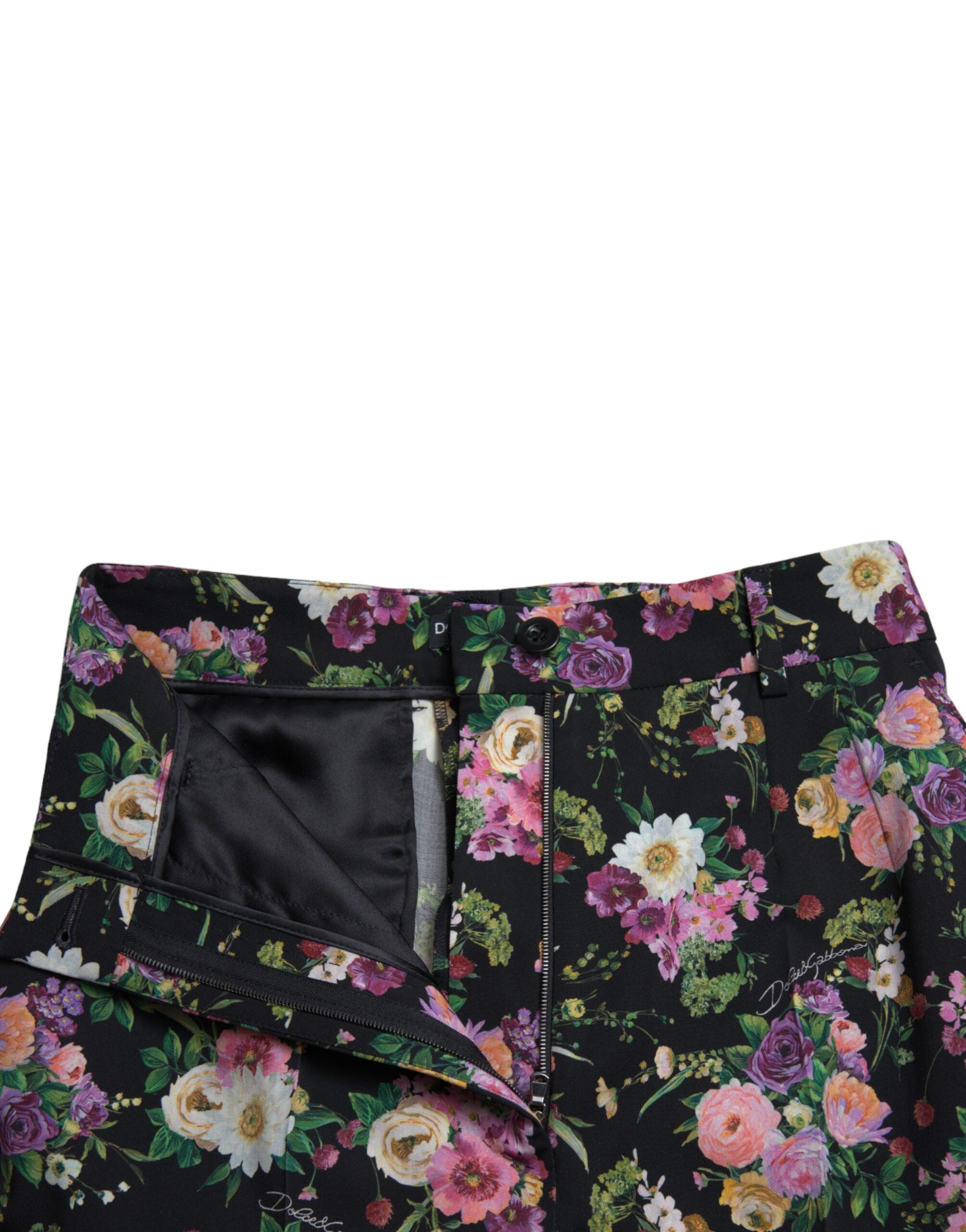 Black Floral Wool High Waist Wide Leg Pants - ventzia