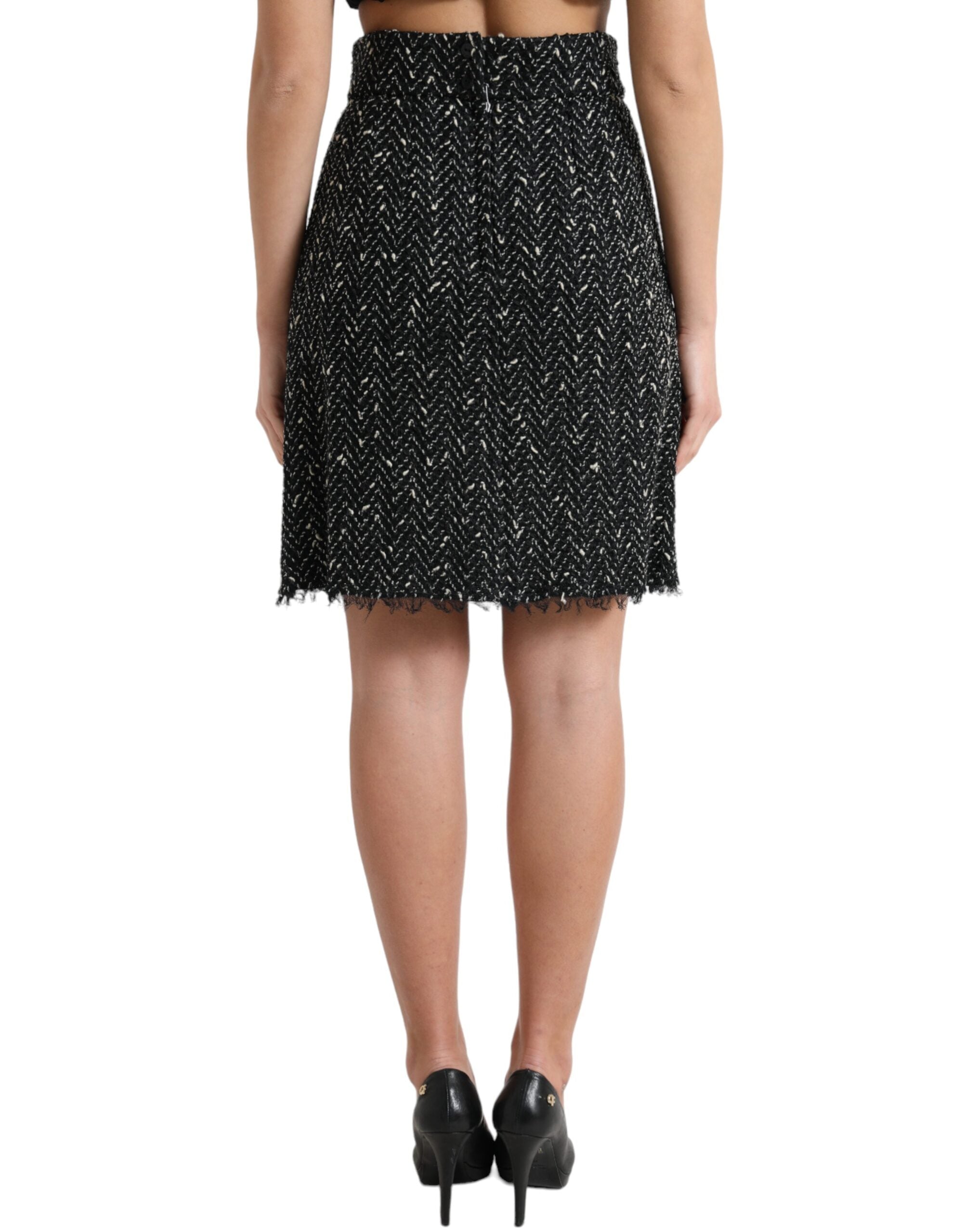 Black Wool Knit Tweed High Waist Mini Skirt - ventzia