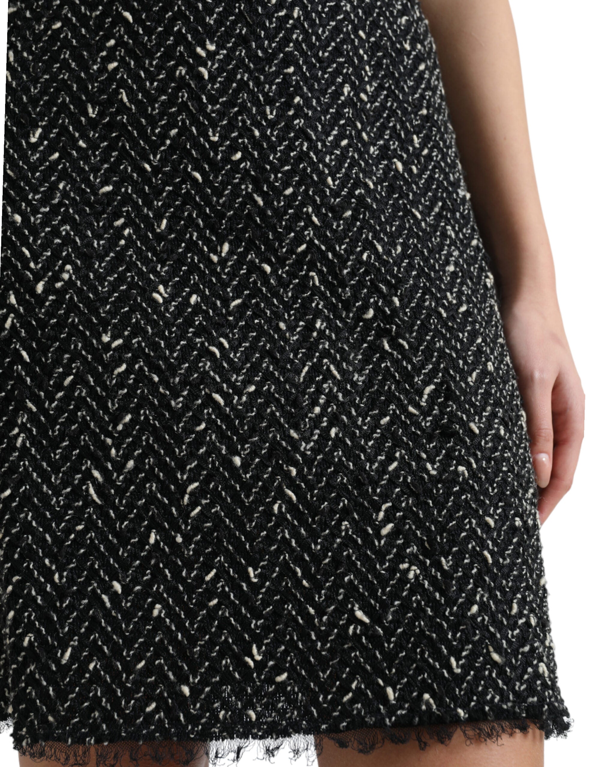 Black Wool Knit Tweed High Waist Mini Skirt - ventzia