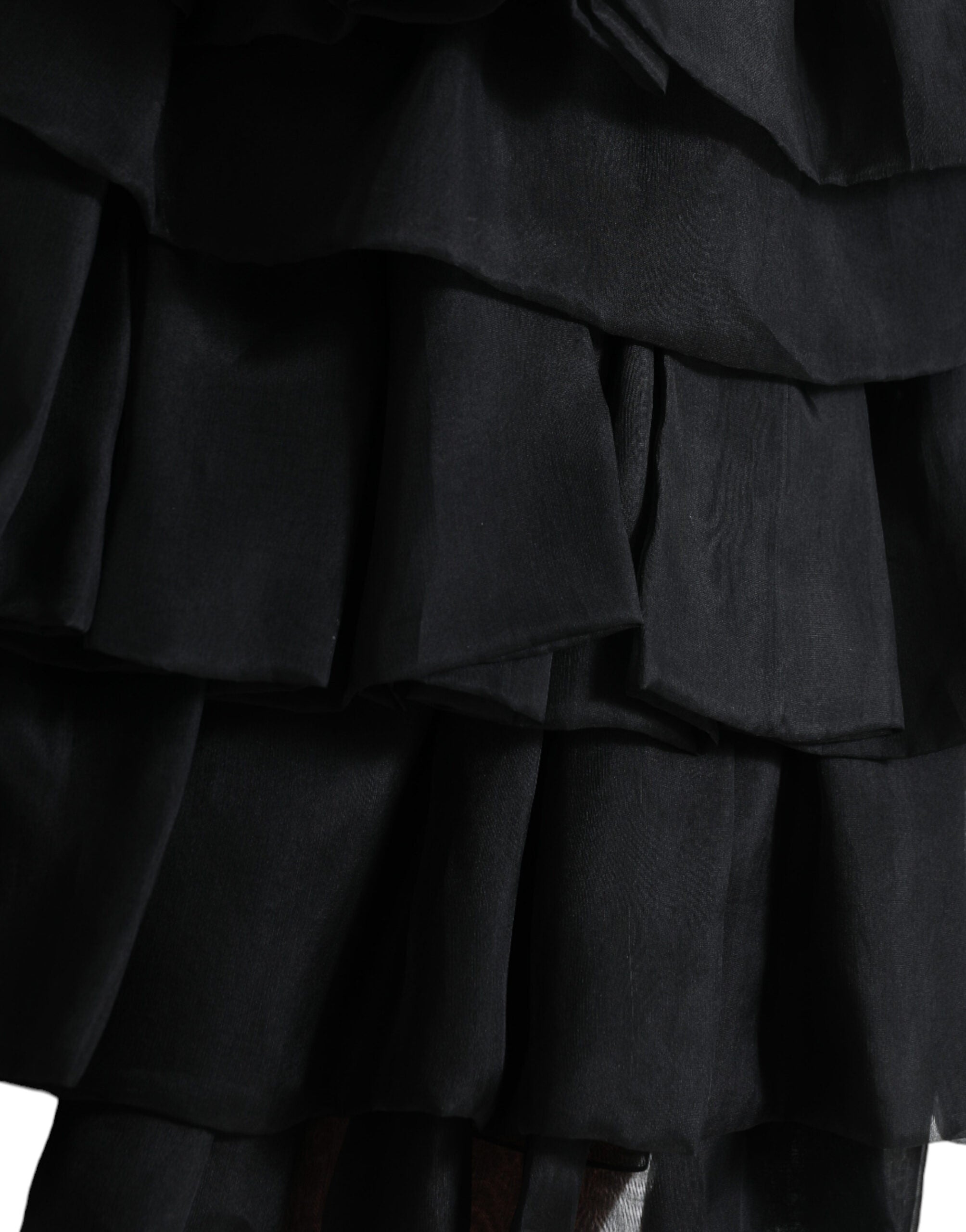 Black Tiered Aline High Waist Silk Mini Skirt - ventzia