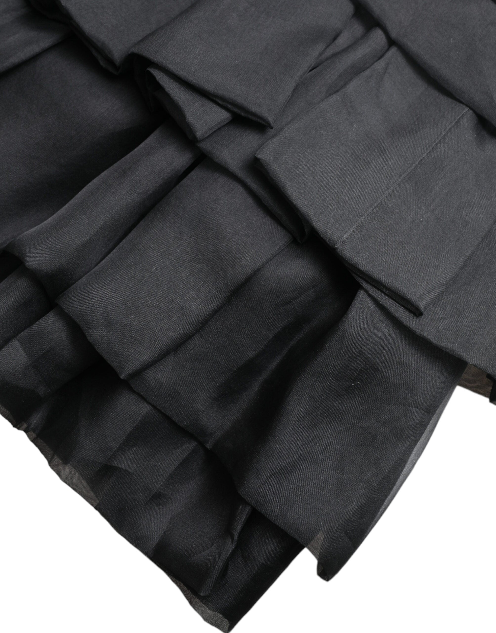 Black Tiered Aline High Waist Silk Mini Skirt - ventzia
