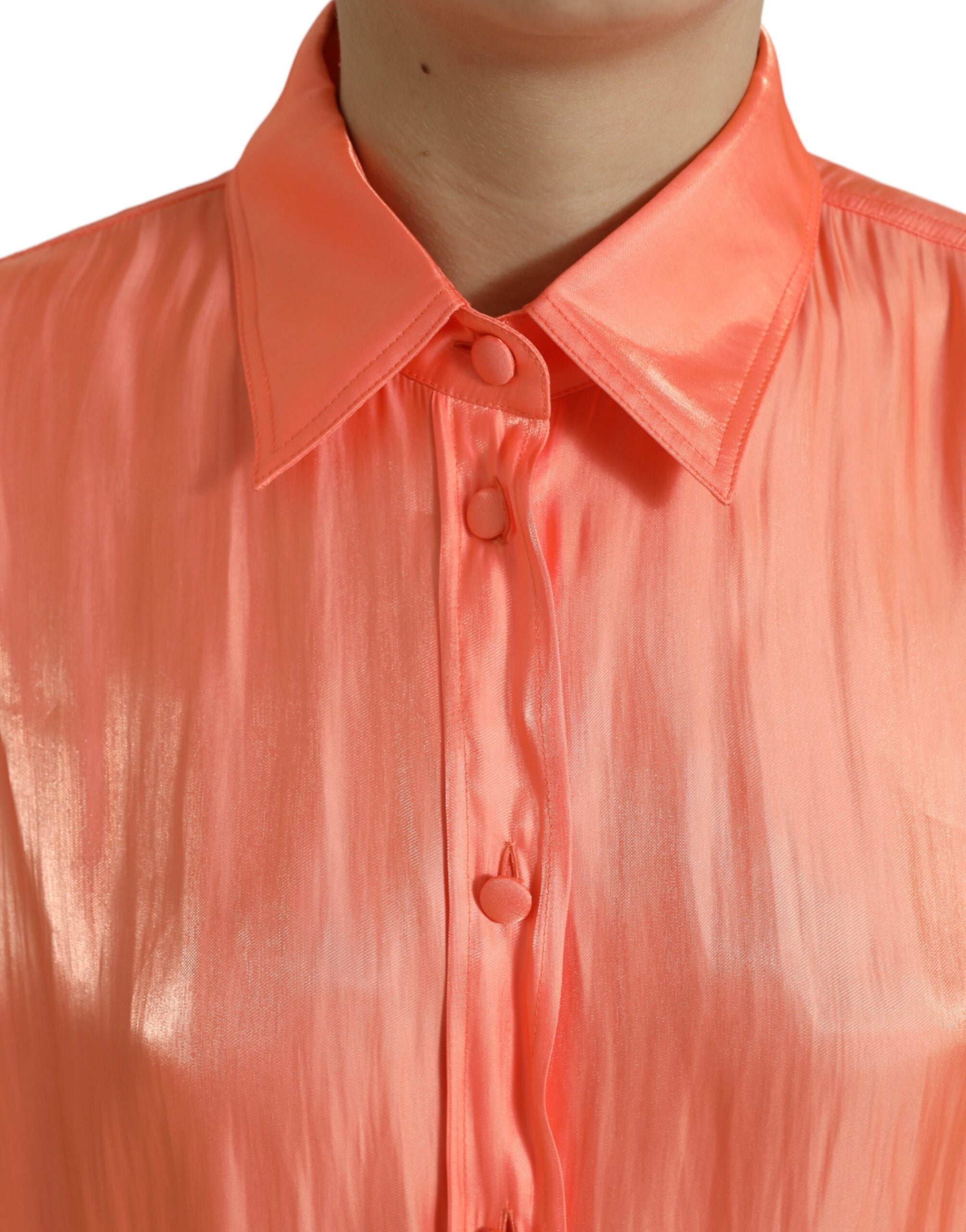 Peach Long Sleeve Button Down Blouse Top - ventzia