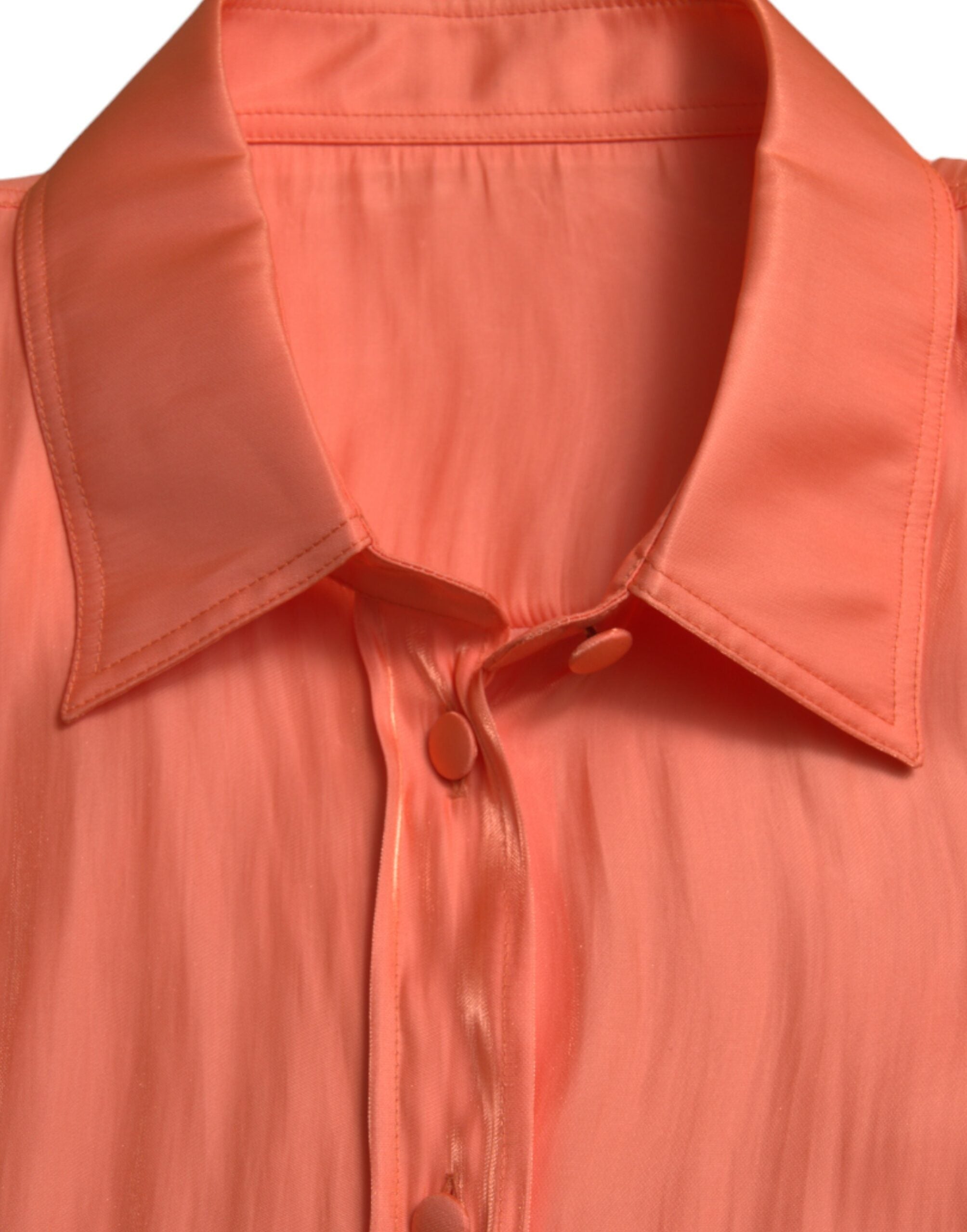 Peach Long Sleeve Button Down Blouse Top - ventzia