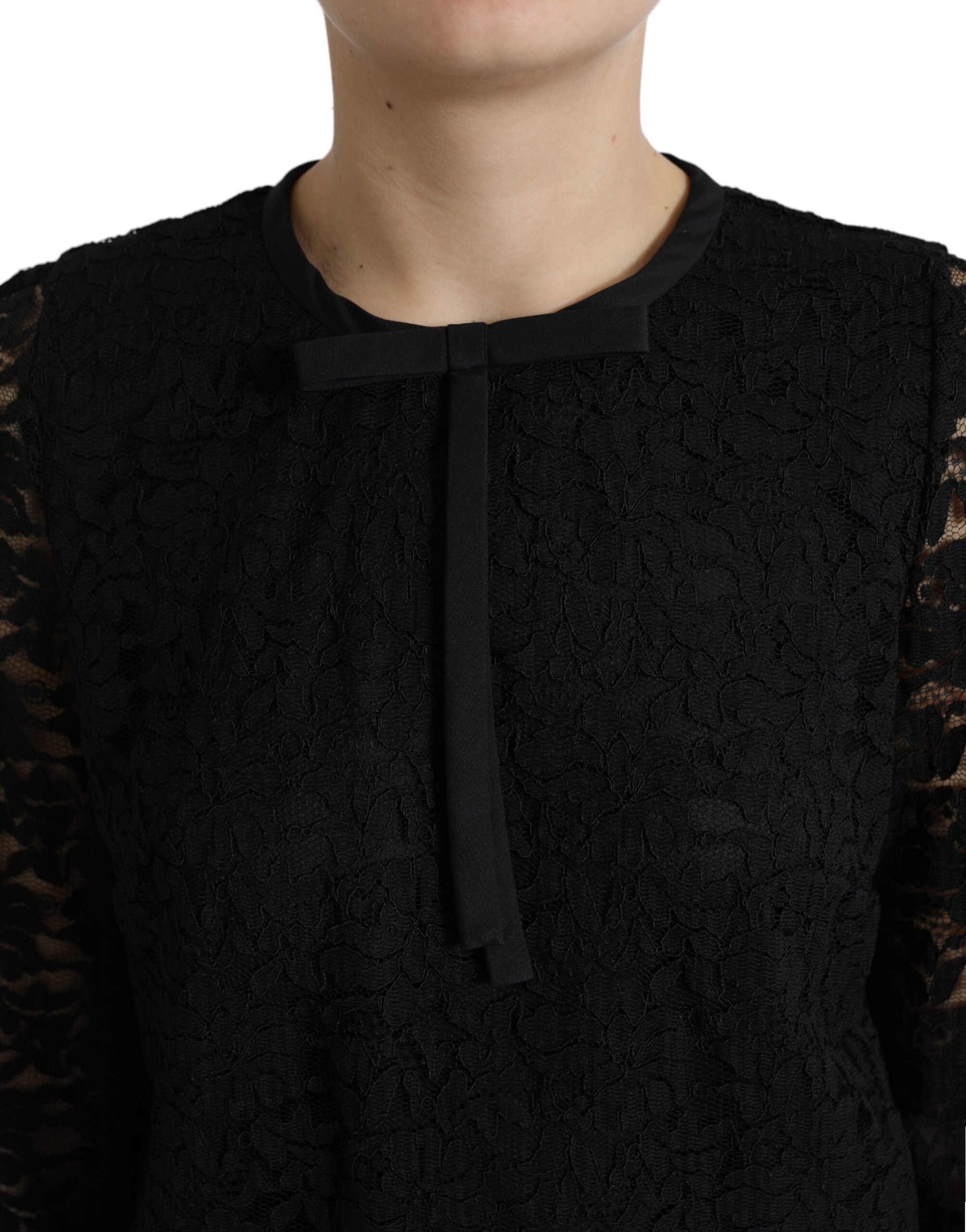 Black STAFF Blouse Floral Lace Nylon Top - ventzia