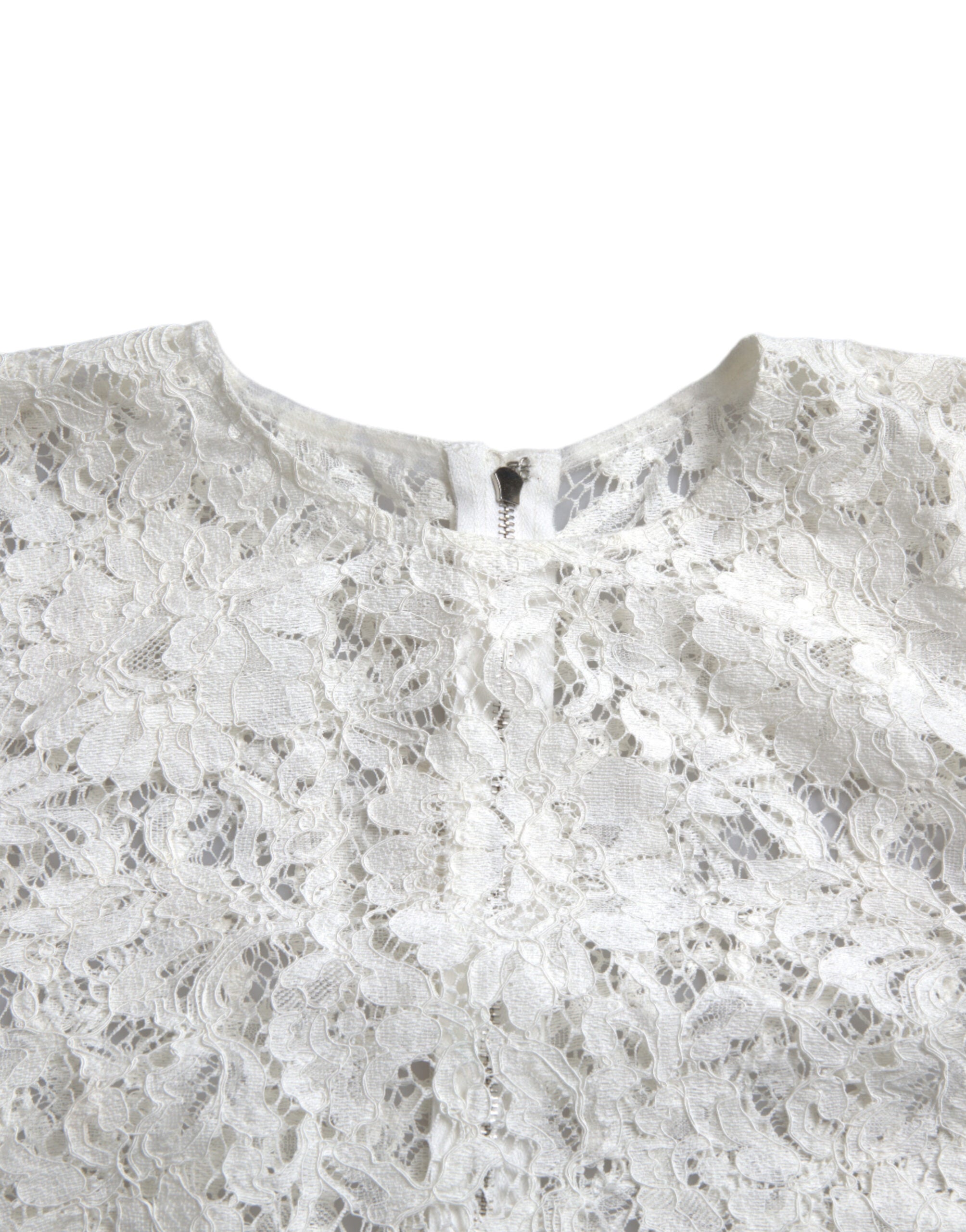 White Floral Lace Cotton Round Neck Blouse Top - ventzia