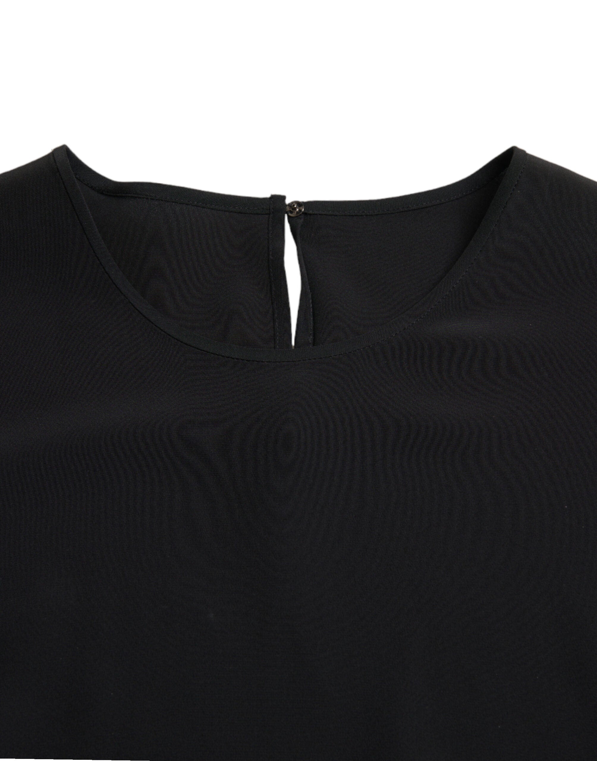 Black Silk Round Neck Short Sleeve Blouse Top - ventzia