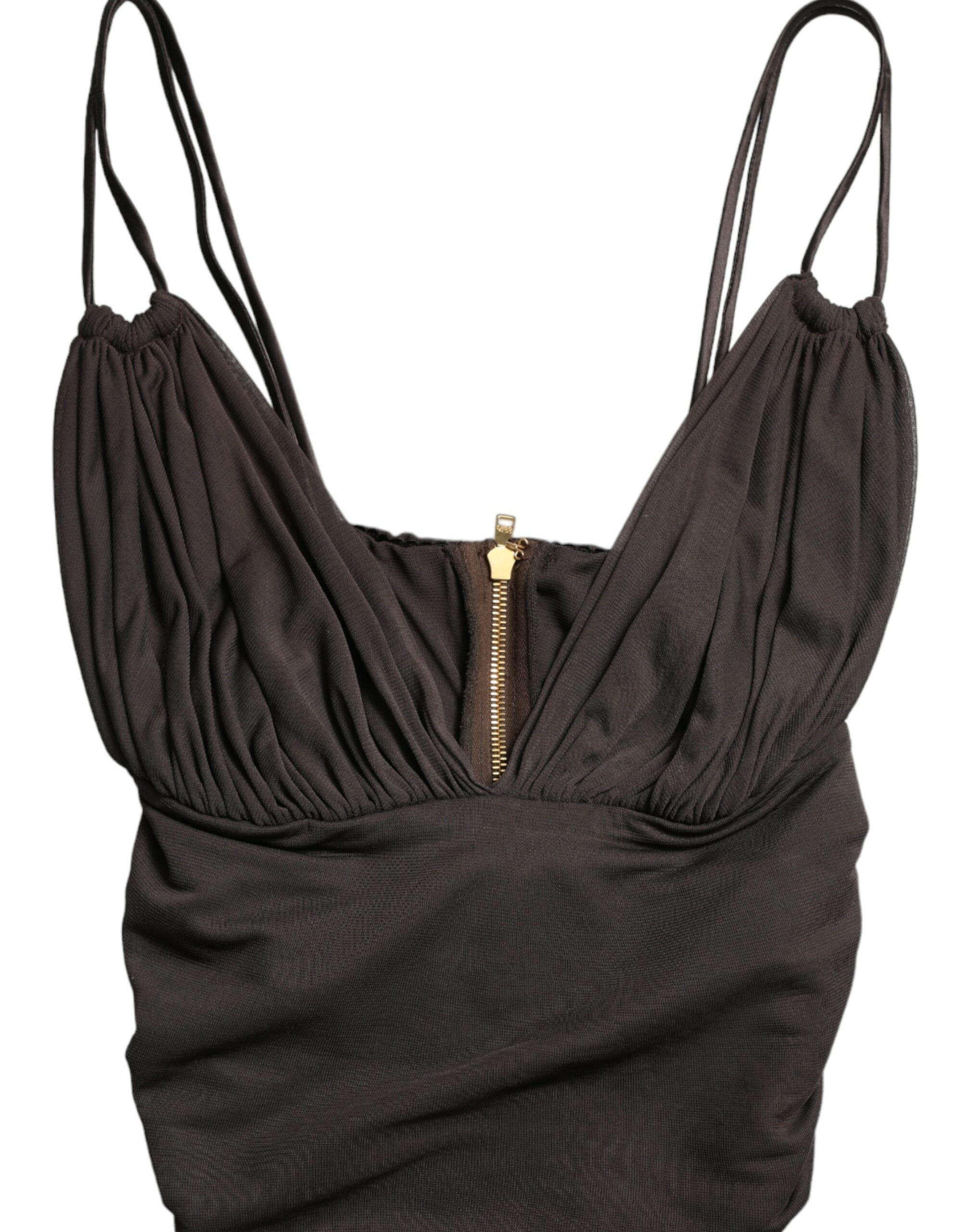 Brown Viscose Plunging V-neck Cropped Tank Top - ventzia