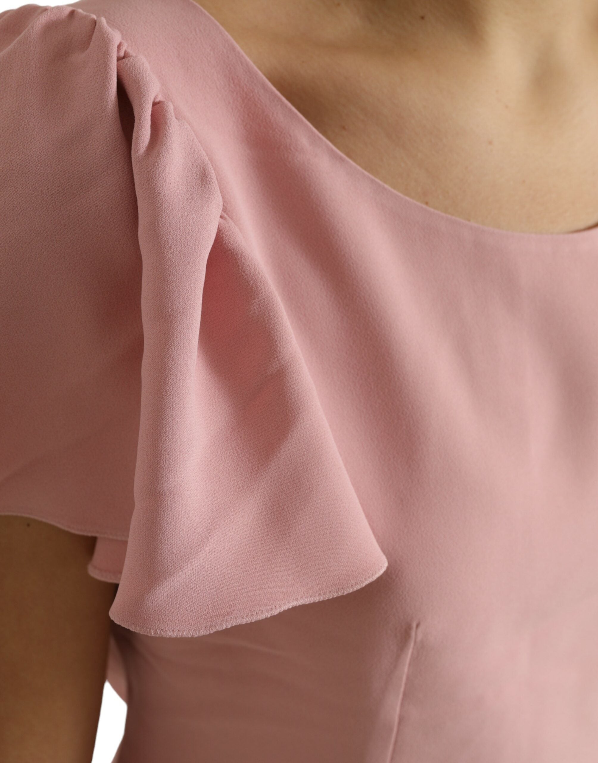 Pink Short Sleeves Round Neck Blouse Top - ventzia