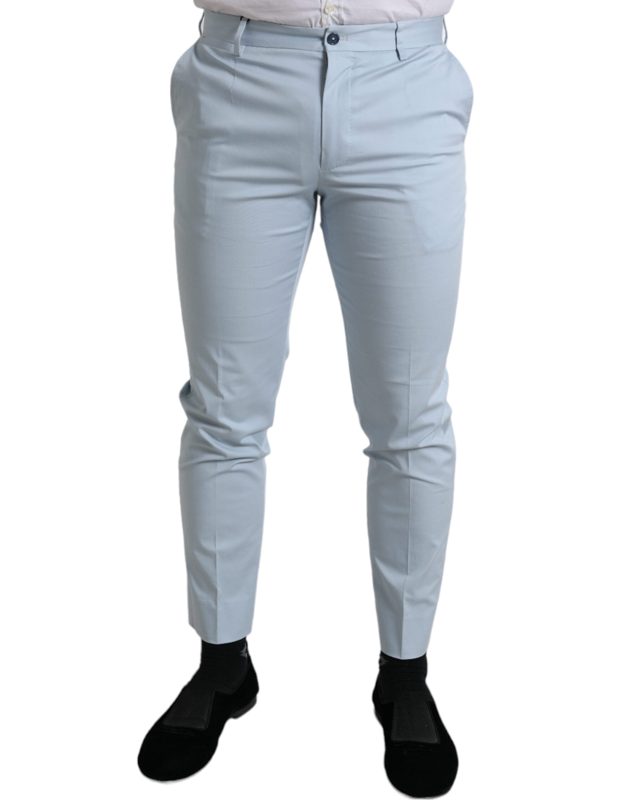 Sky Blue Cotton Stretch Skinny Pants - ventzia