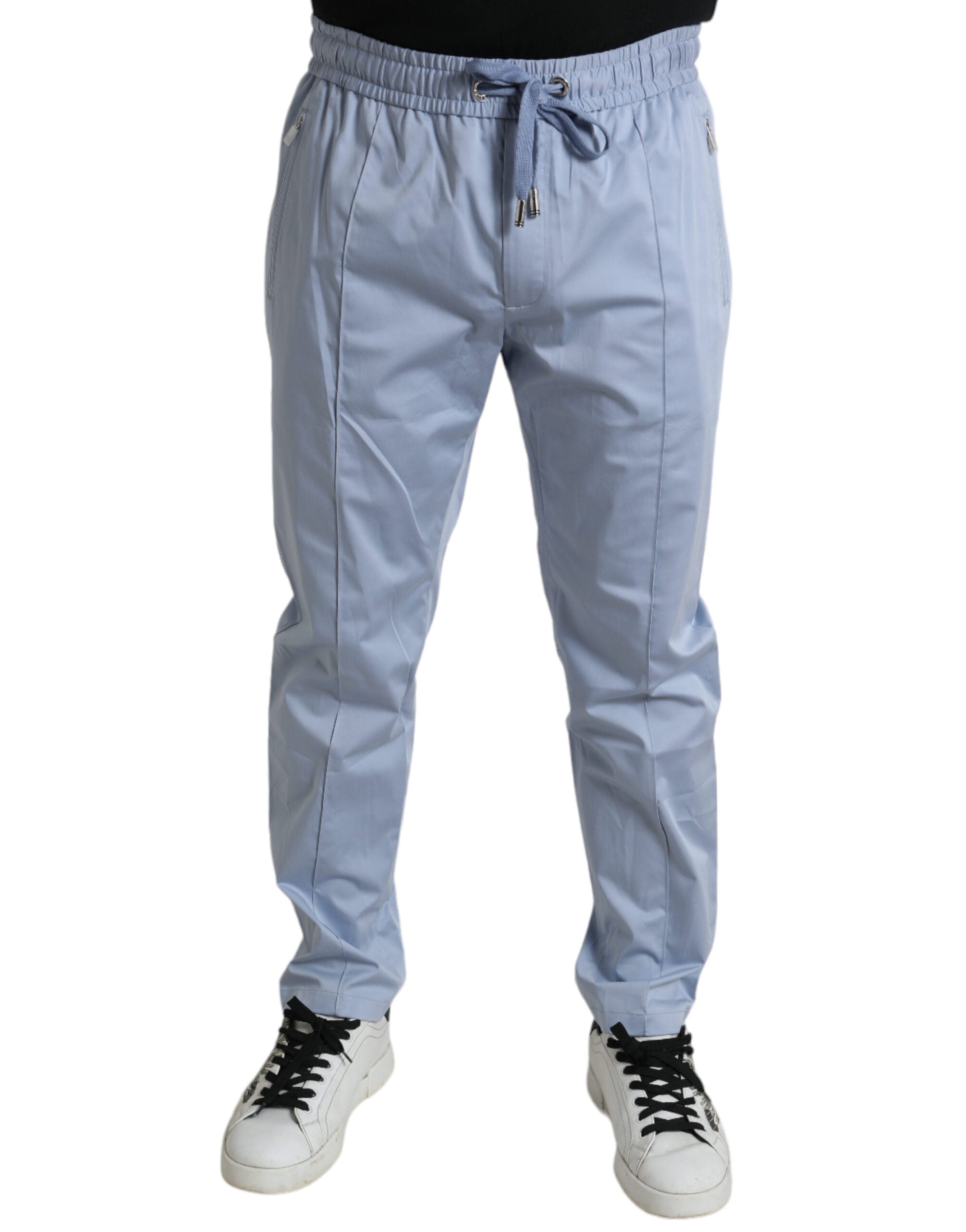 Light Blue Cotton Stretch Jogger Pants - ventzia