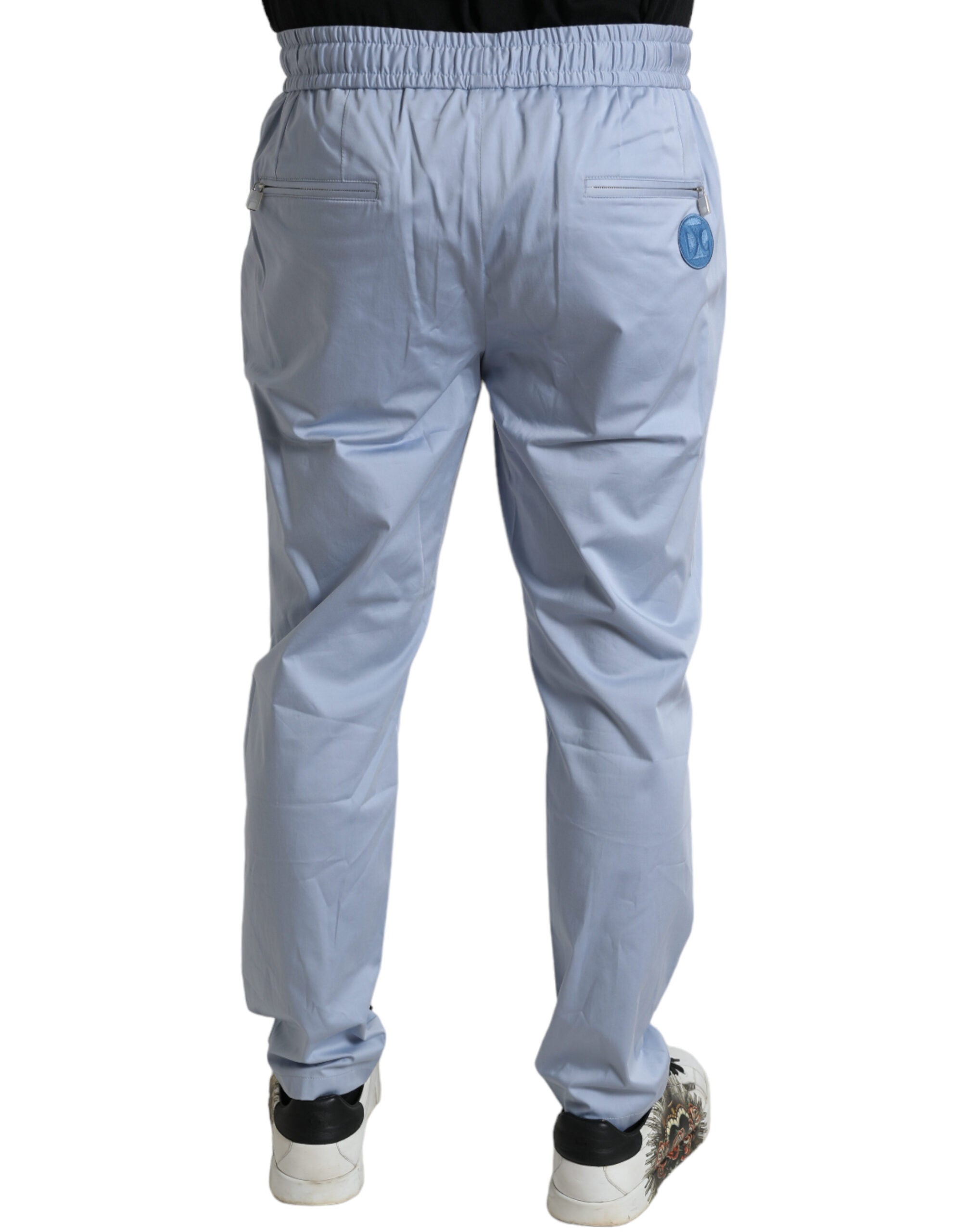 Light Blue Cotton Stretch Jogger Pants - ventzia