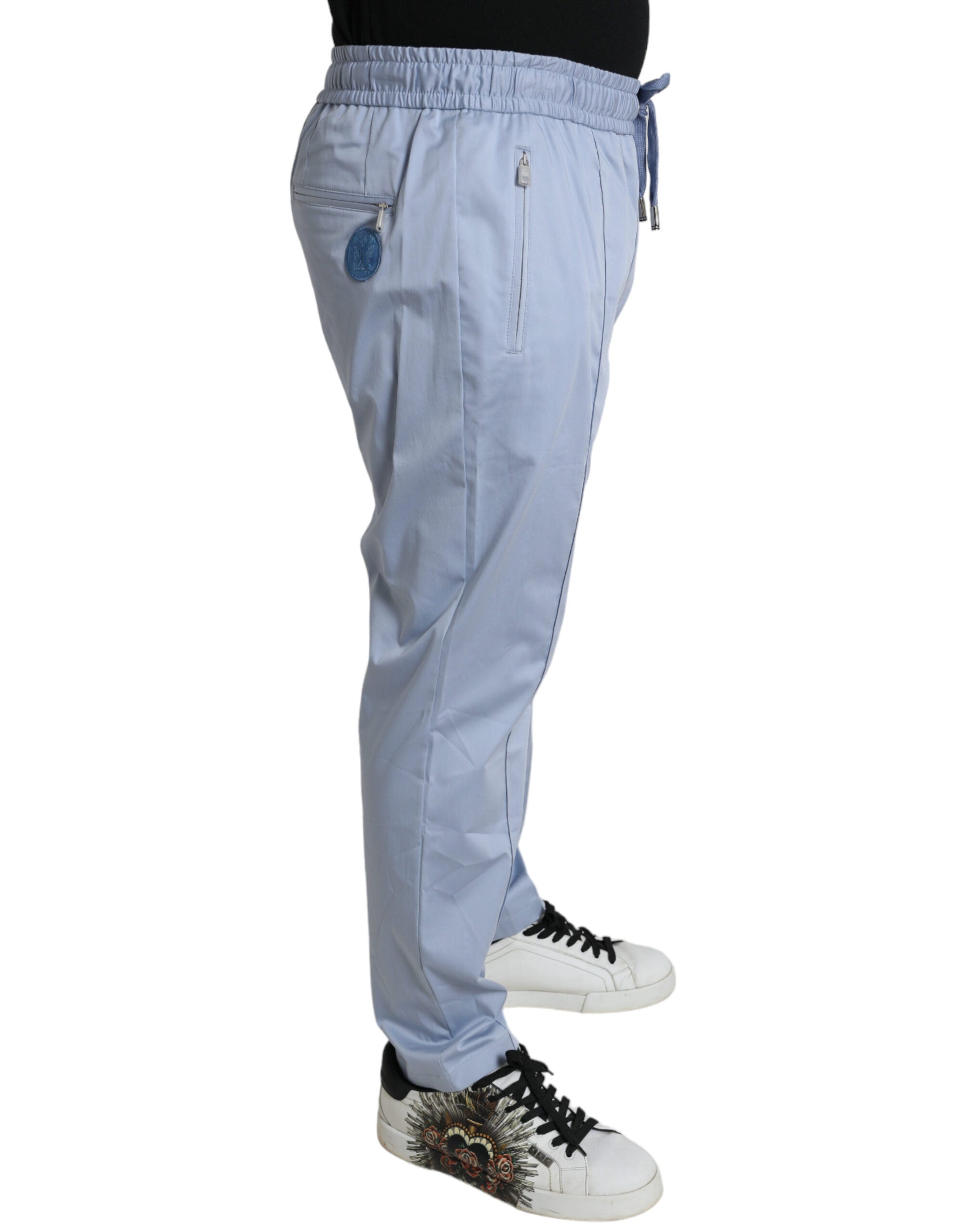 Light Blue Cotton Stretch Jogger Pants - ventzia