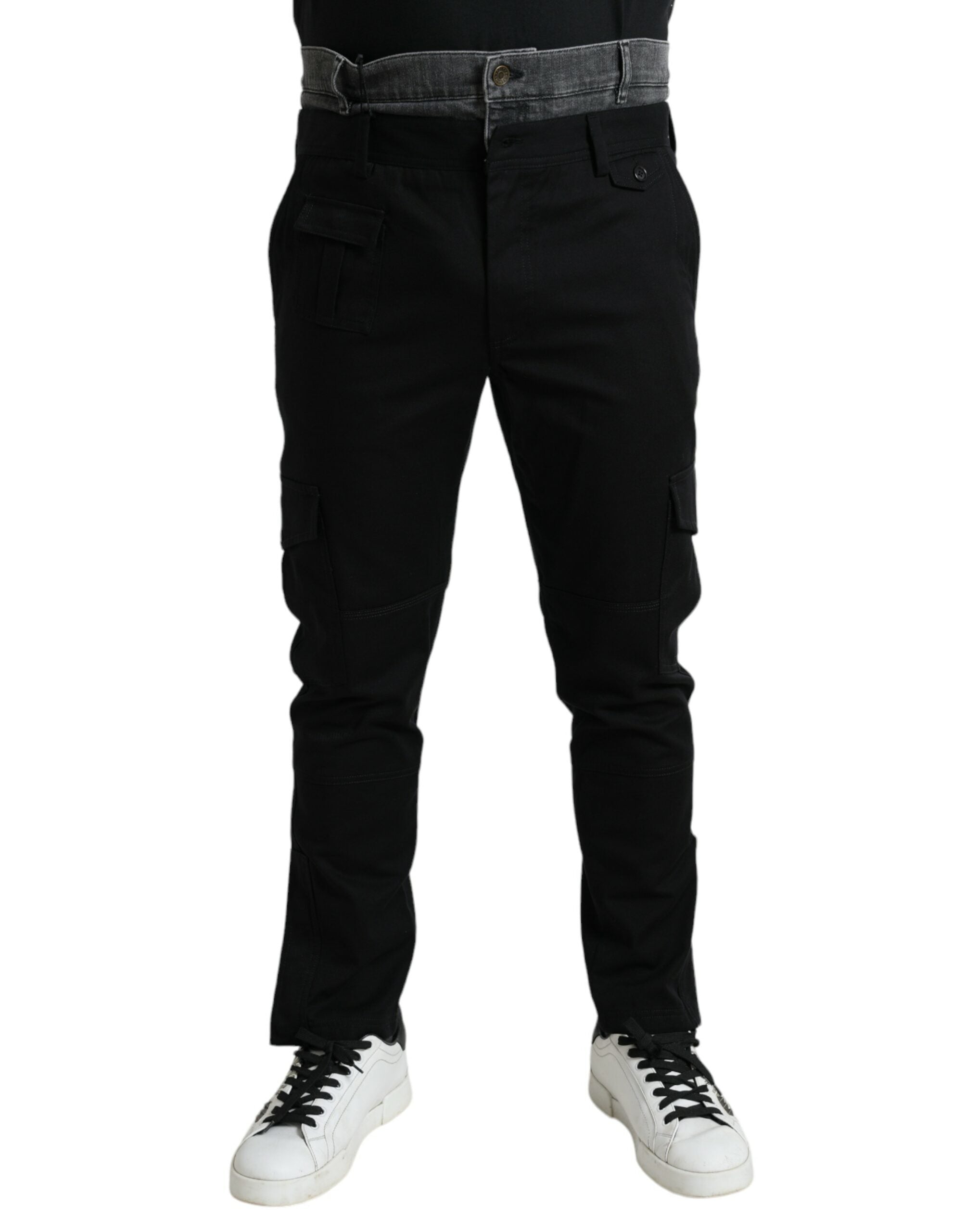 Black Gray Slim Cotton Denim Jeans Pants - ventzia