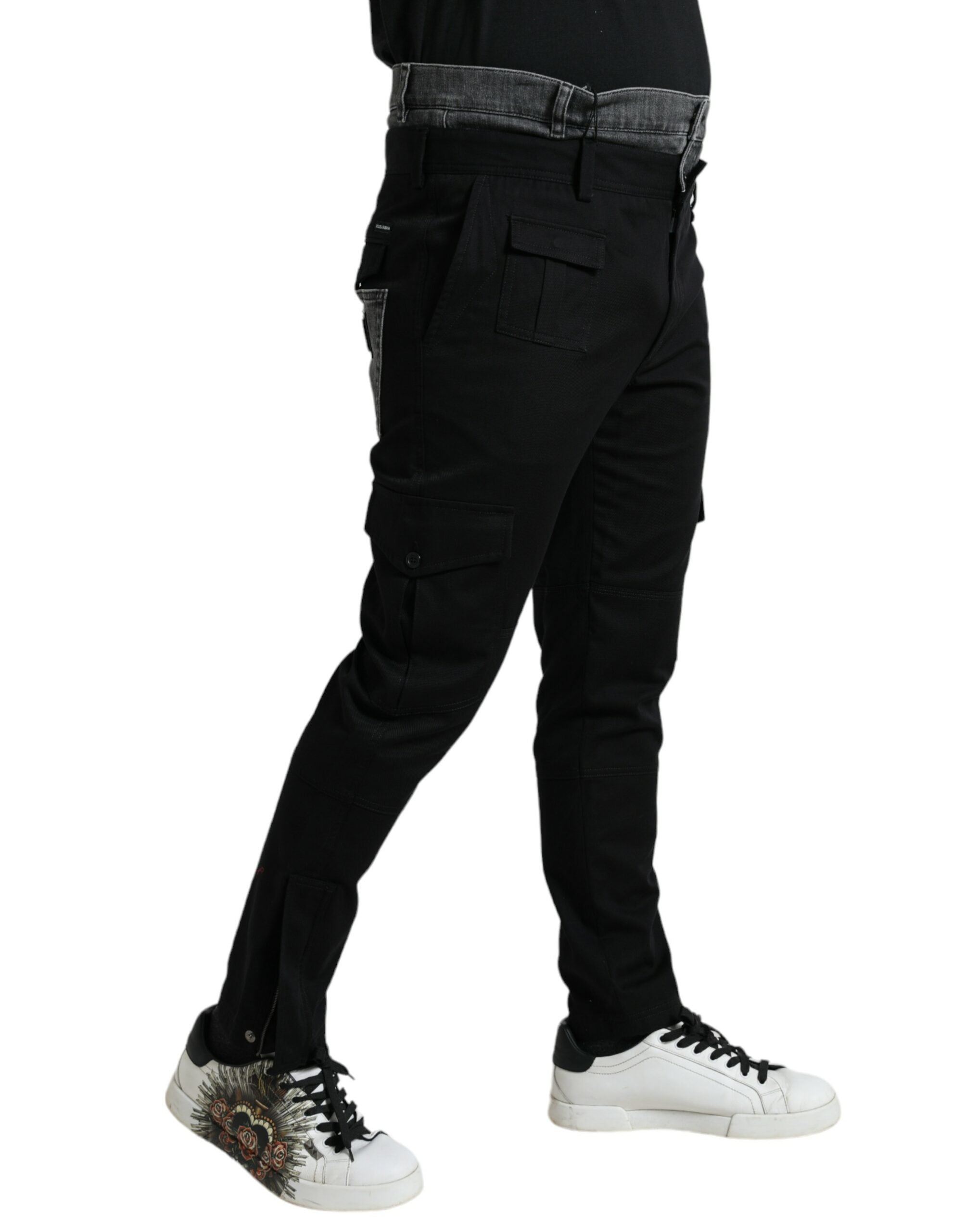 Black Gray Slim Cotton Denim Jeans Pants - ventzia