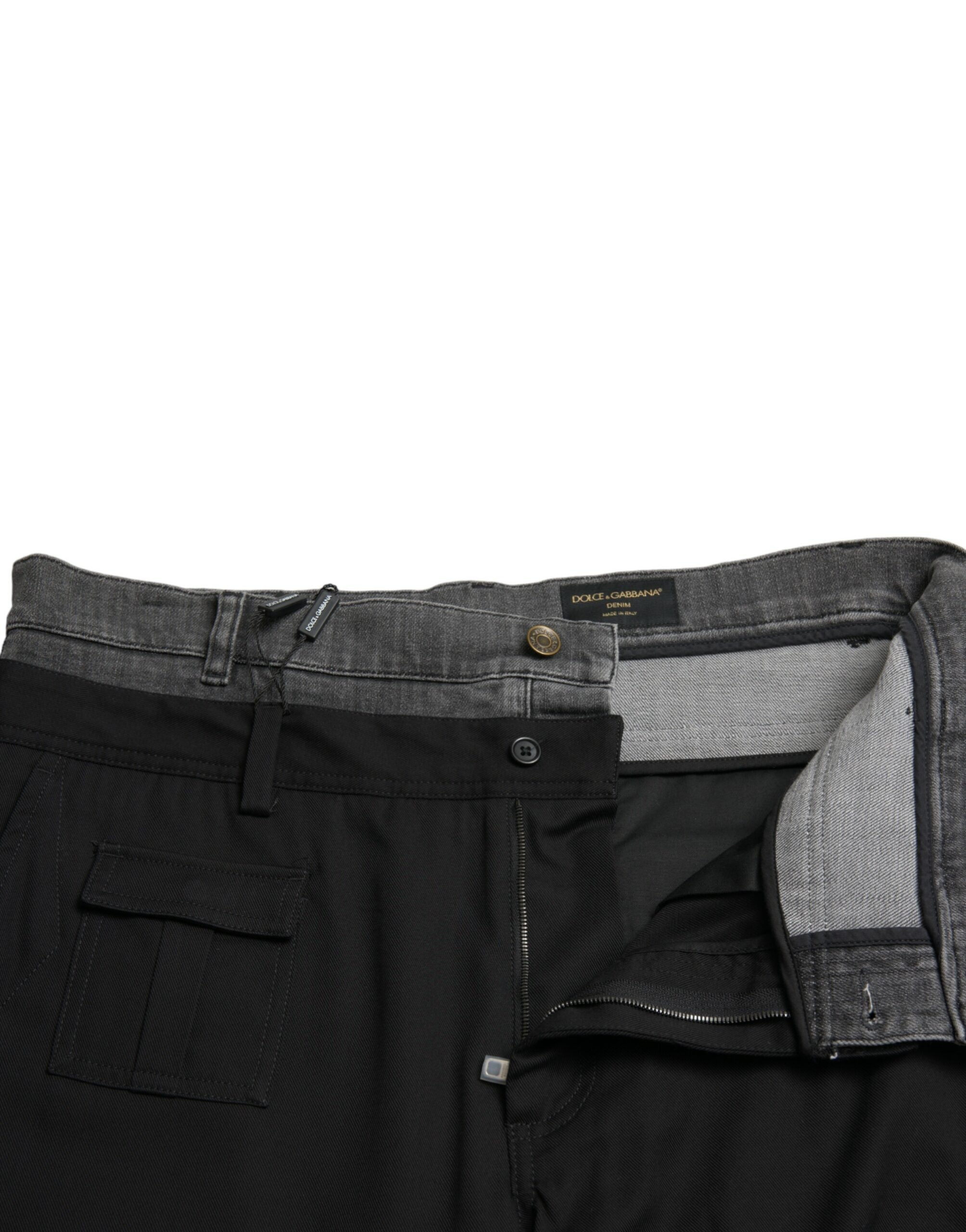 Black Gray Slim Cotton Denim Jeans Pants - ventzia